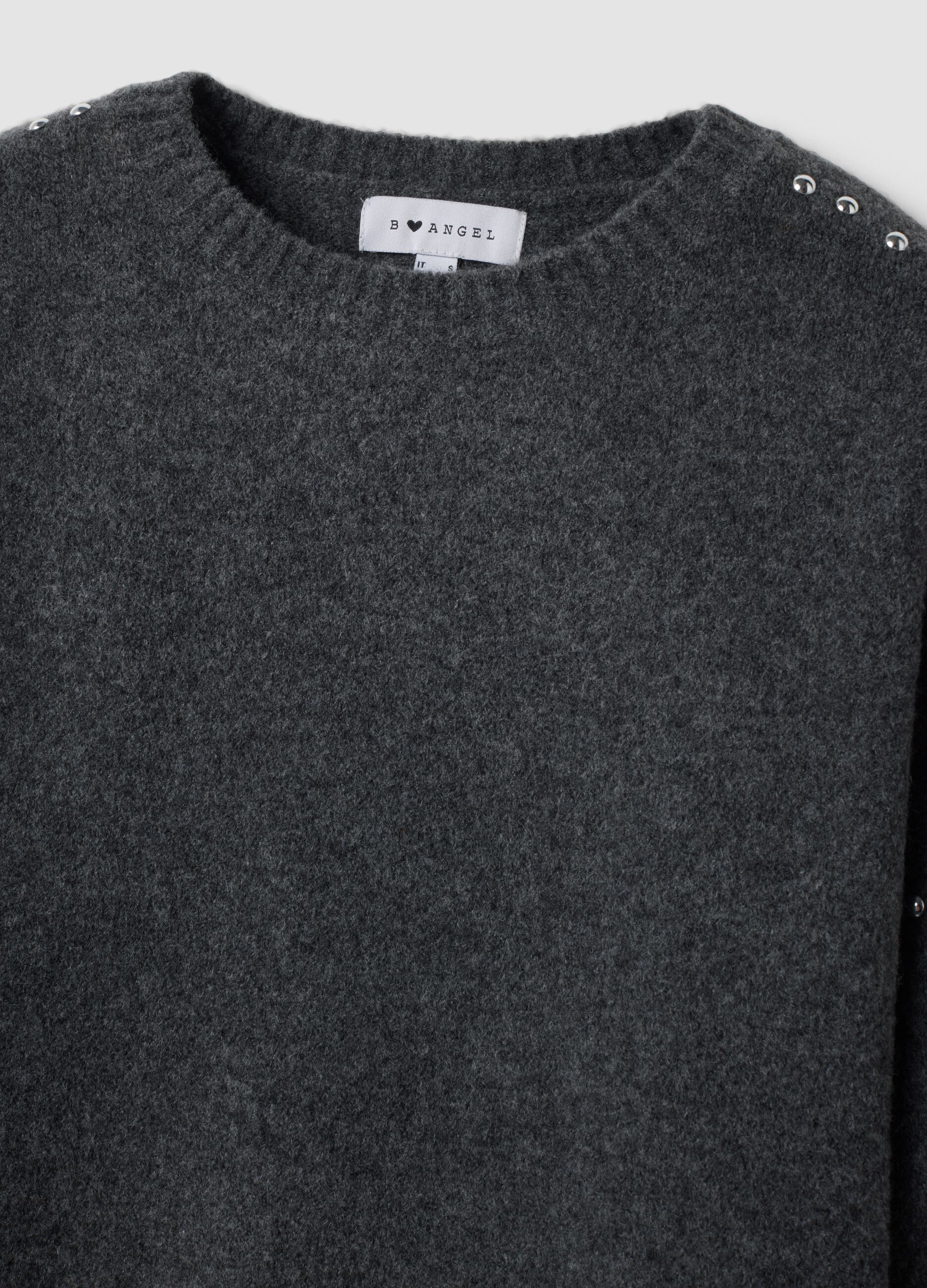 Grey stretch wool jumper with studded trims