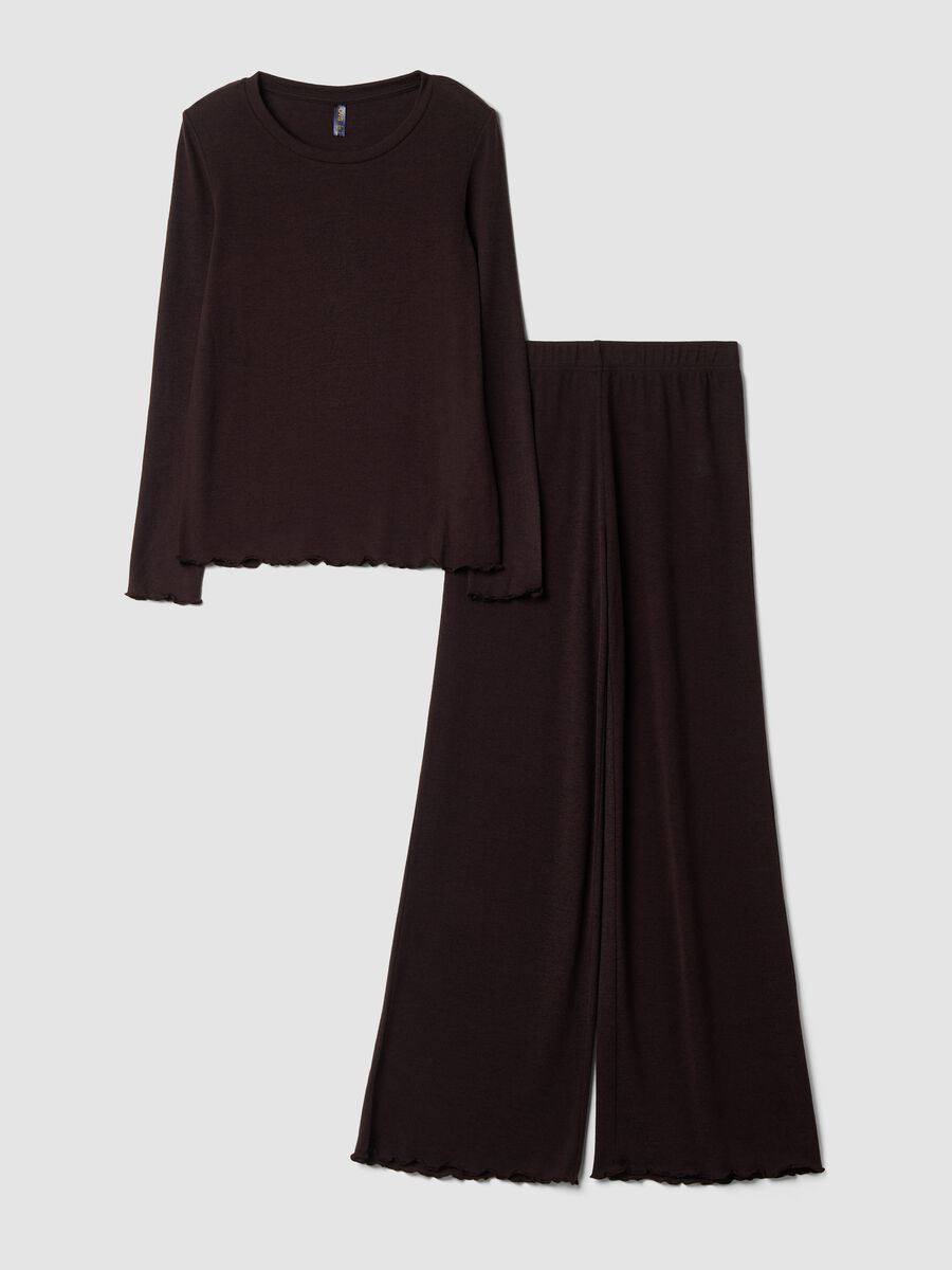 Pigiama marrone in misto viscosa elasticizzata con girocollo regular fit_0
