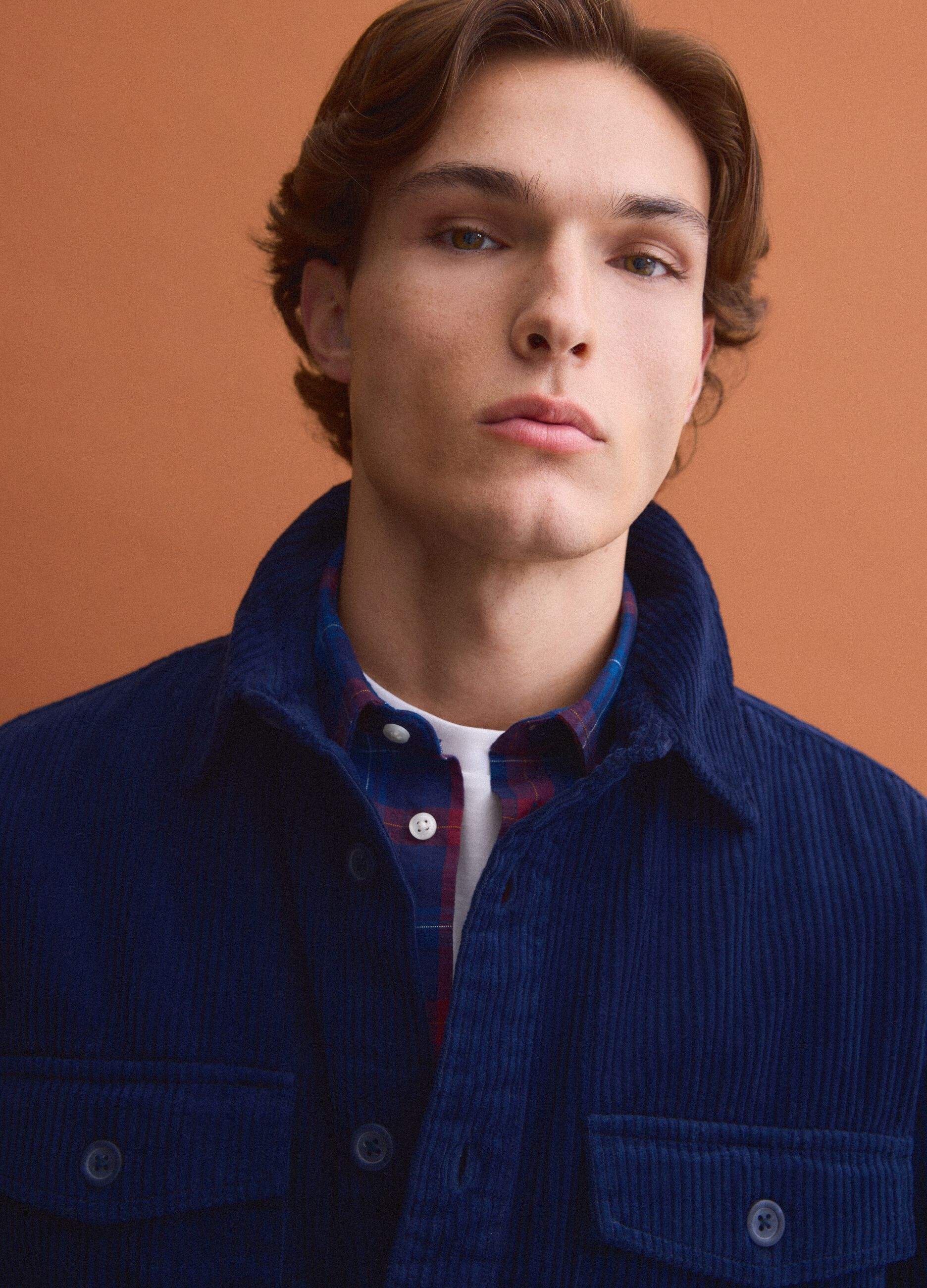 Blue pure cotton corduroy shacket in an oversized fit
