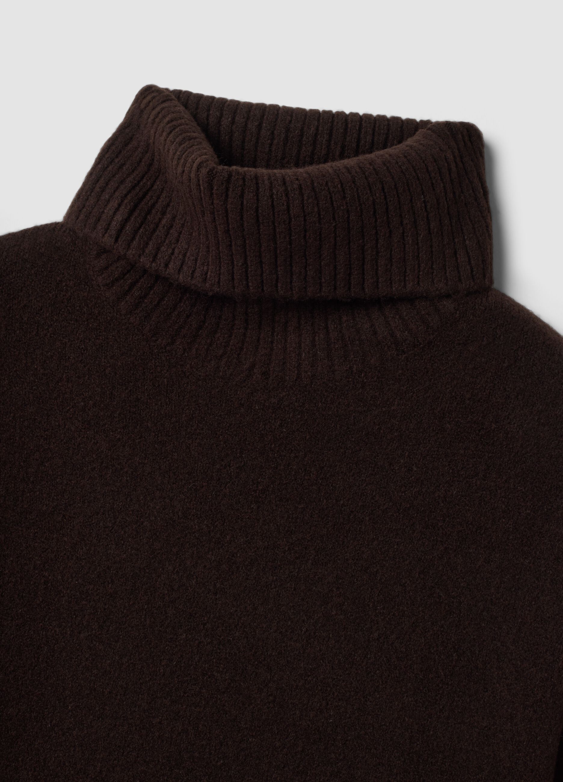 Brown stretch-wool turtleneck dress, regular fit