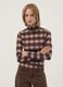 Brown stretch viscose crew-neck checked T-shirt_0