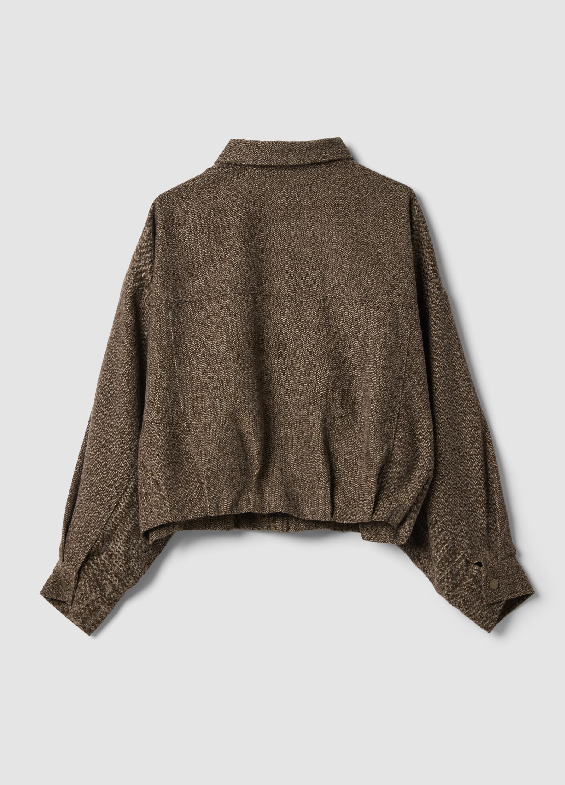 Brown regular zip-up jacket with herringbone pattern