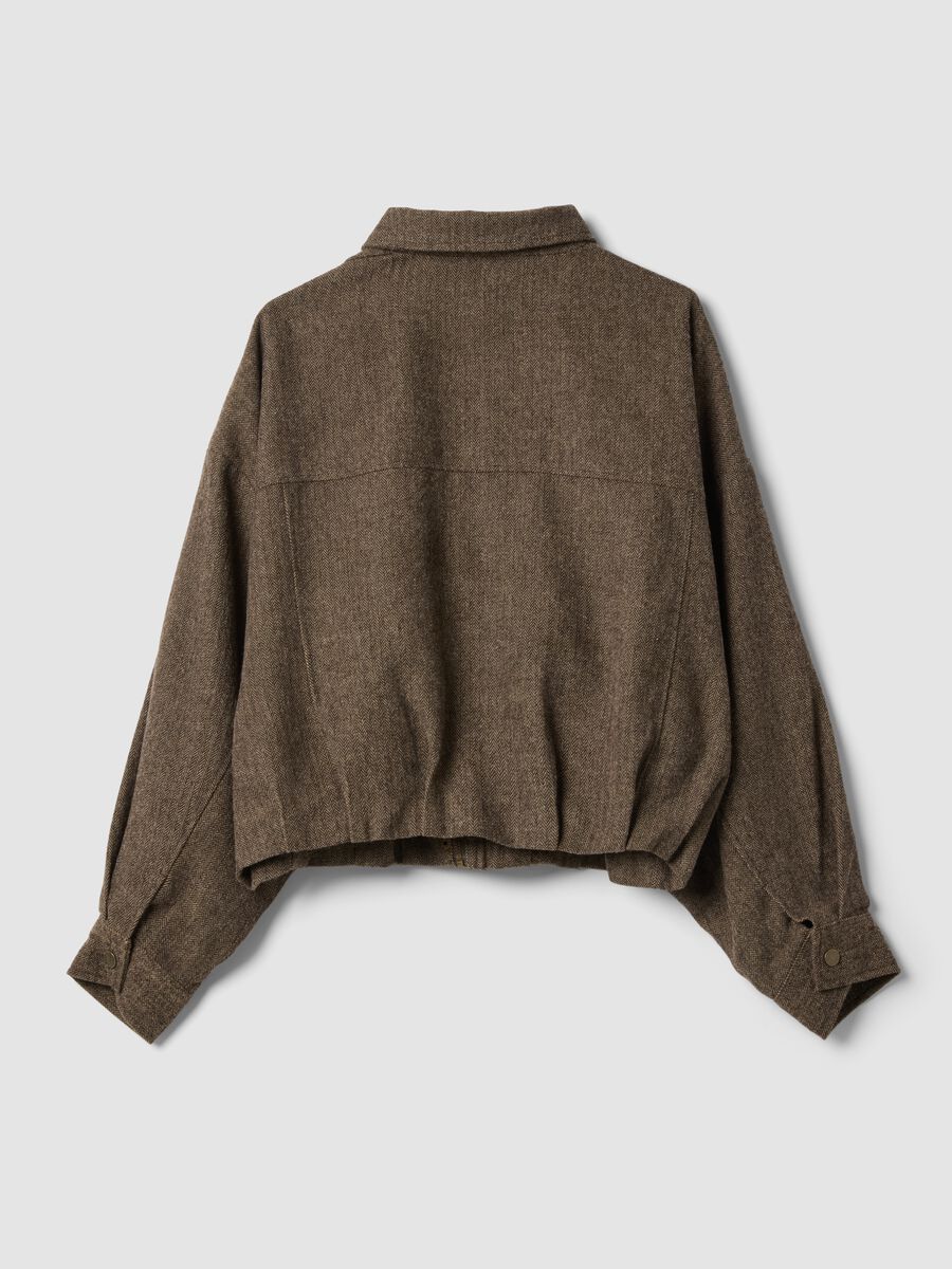 Brown regular zip-up jacket with herringbone pattern_2