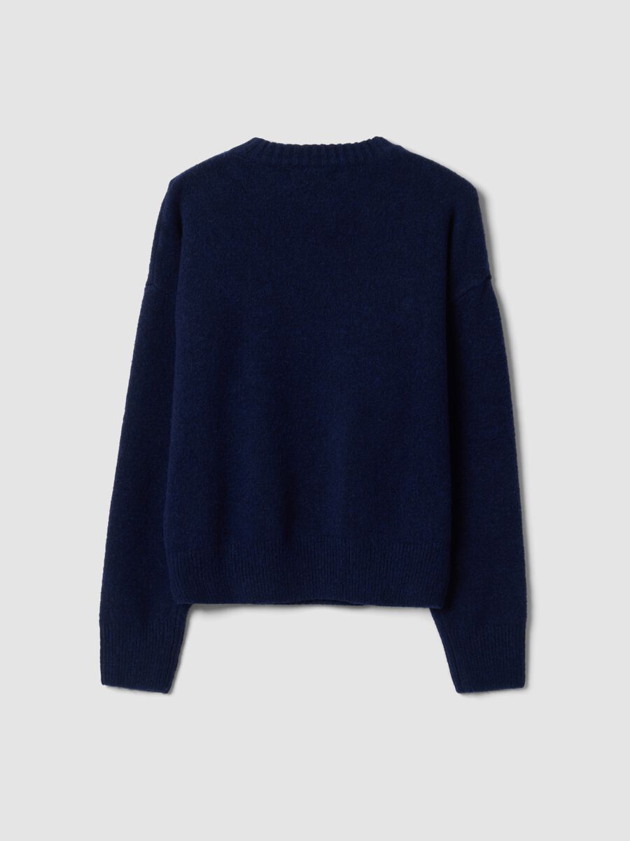 Maglia blu in viscosa elasticizzata girocollo jacquard_6