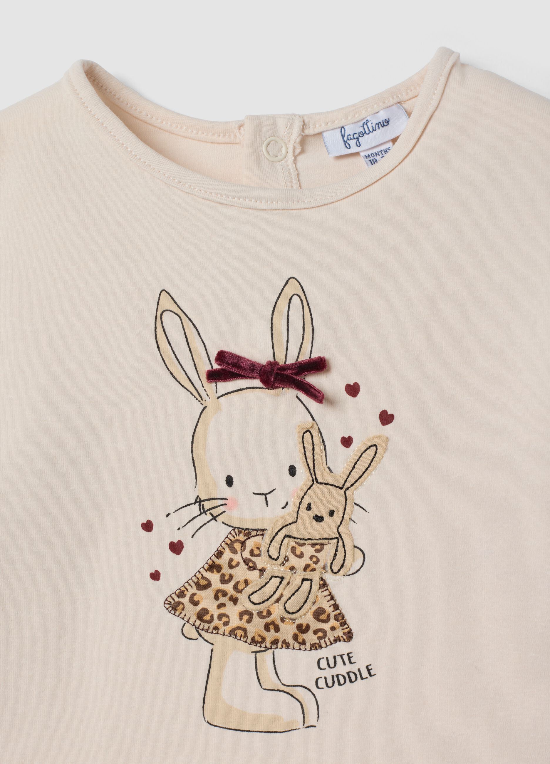 T-shirt rosa a maniche lunghe in cotone elasticizzato girocollo