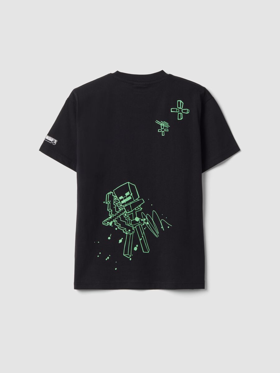 Black pure cotton crew-neck Minecraft print T-shirt_1