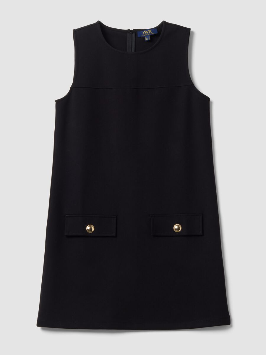 Black sleeveless Milano stitch stretch viscose dress, straight fit_4