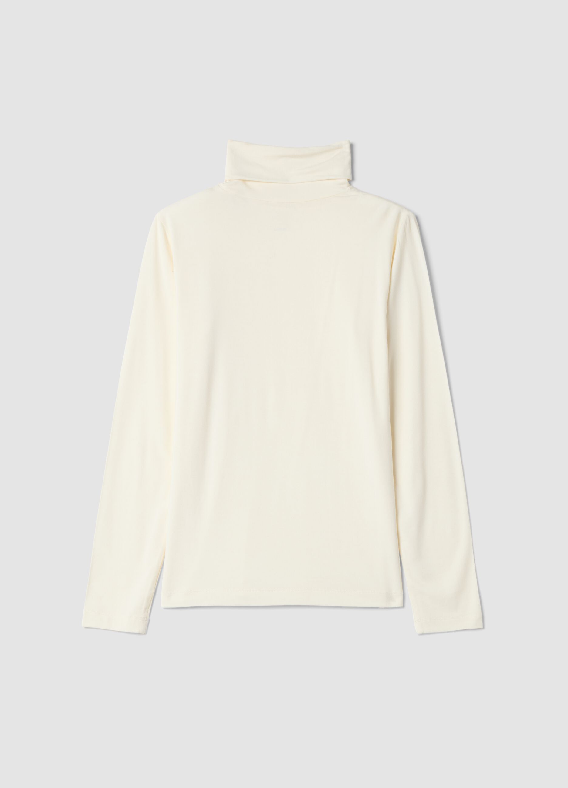 White stretch viscose top with mock neck, regular fit