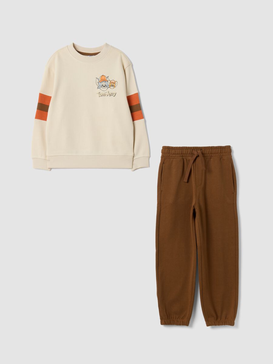 Sand cotton-blend jogging set with crew-neck sweatshirt and Tom & Jerry print_0