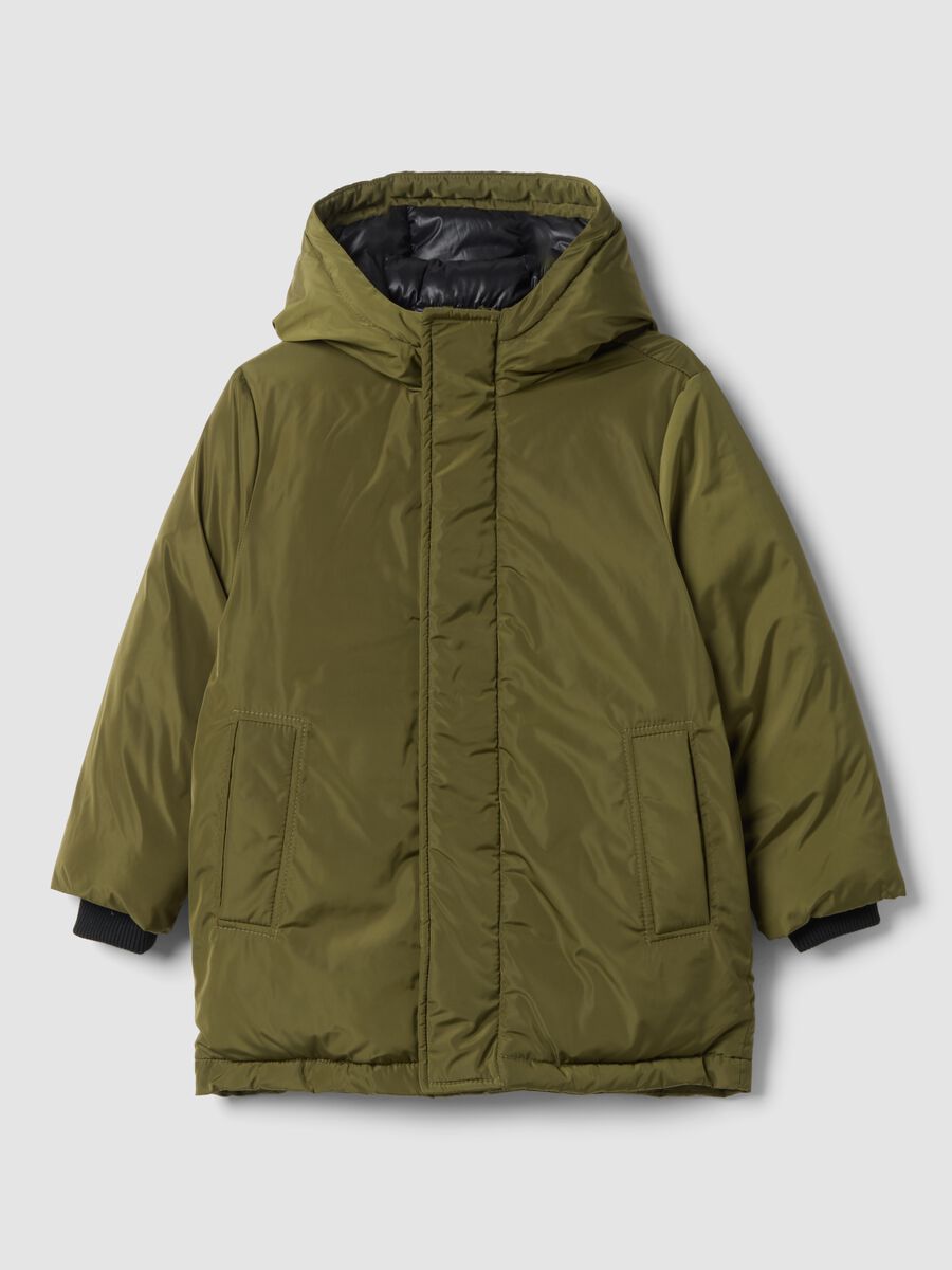 Olive green padded hooded jacket_0