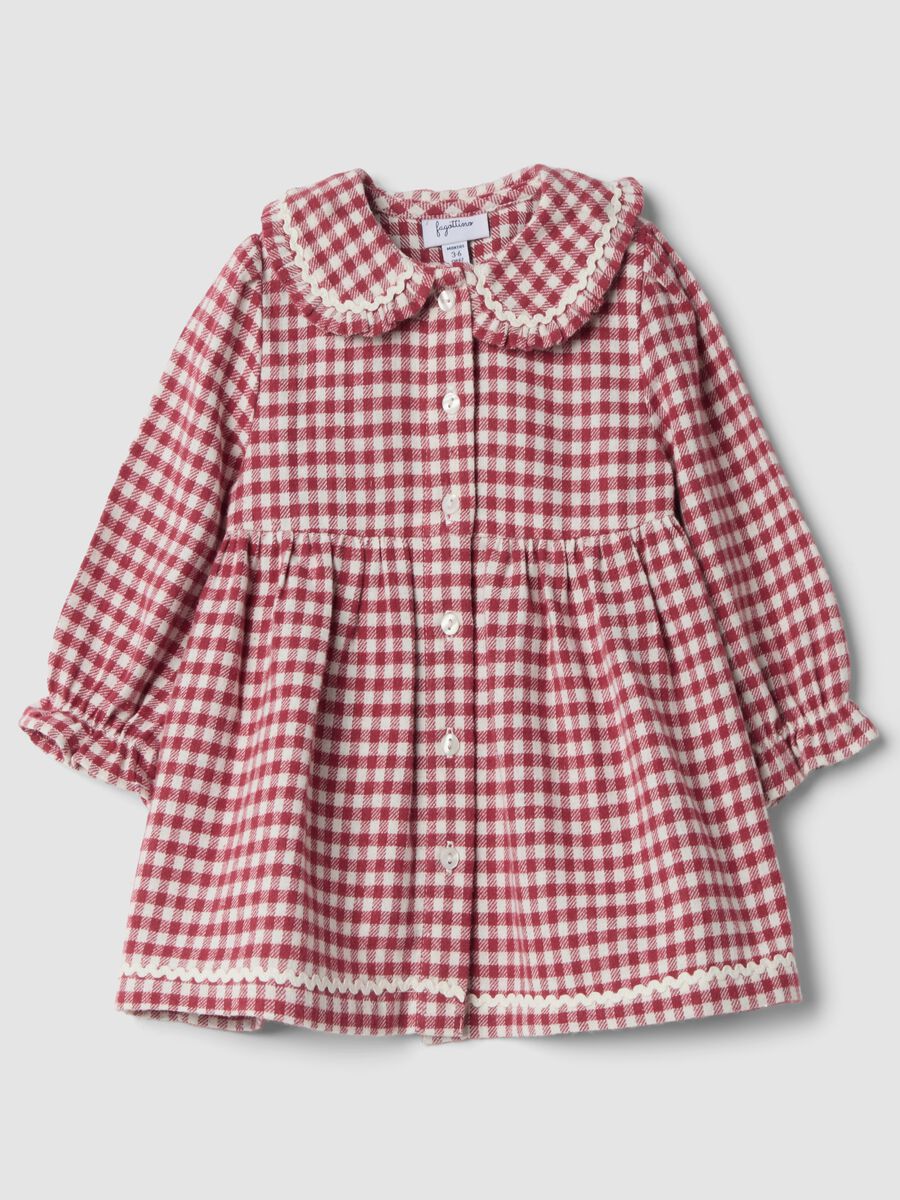 Red dress with pure cotton gingham collar_0