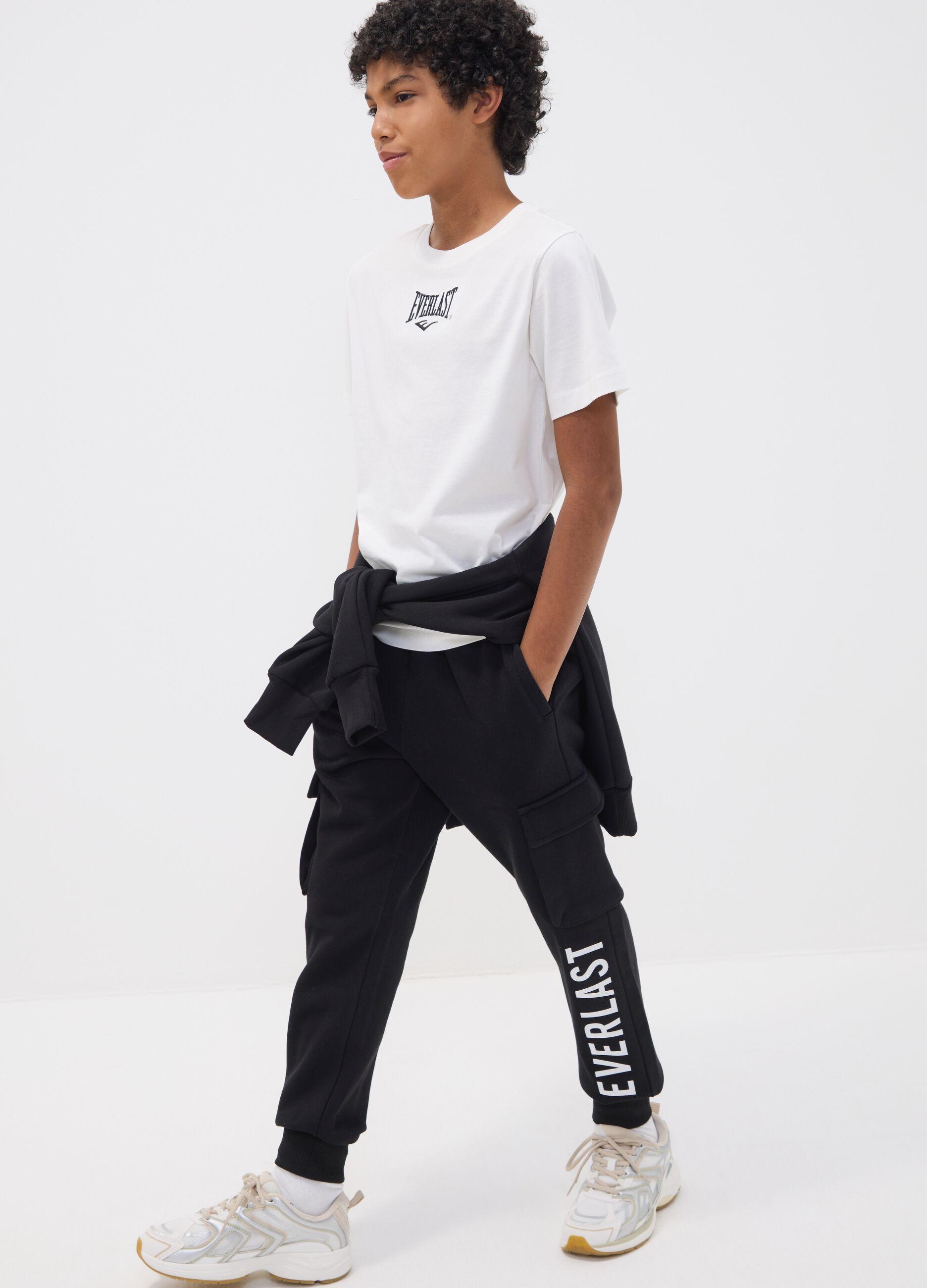White pure cotton T-shirt with print, regular fit for boys