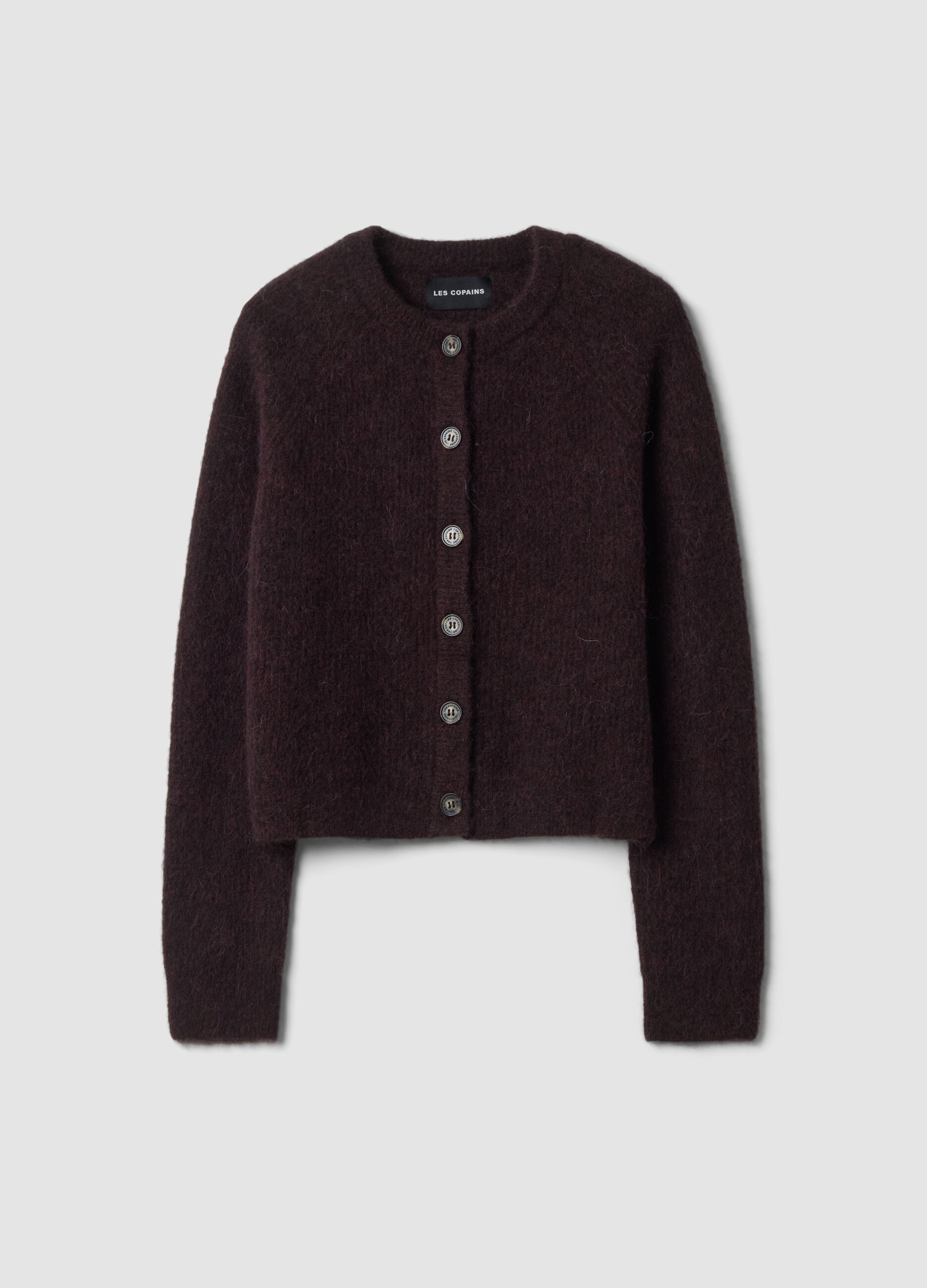 Purple alpaca-blend stretch wool crew-neck cardigan