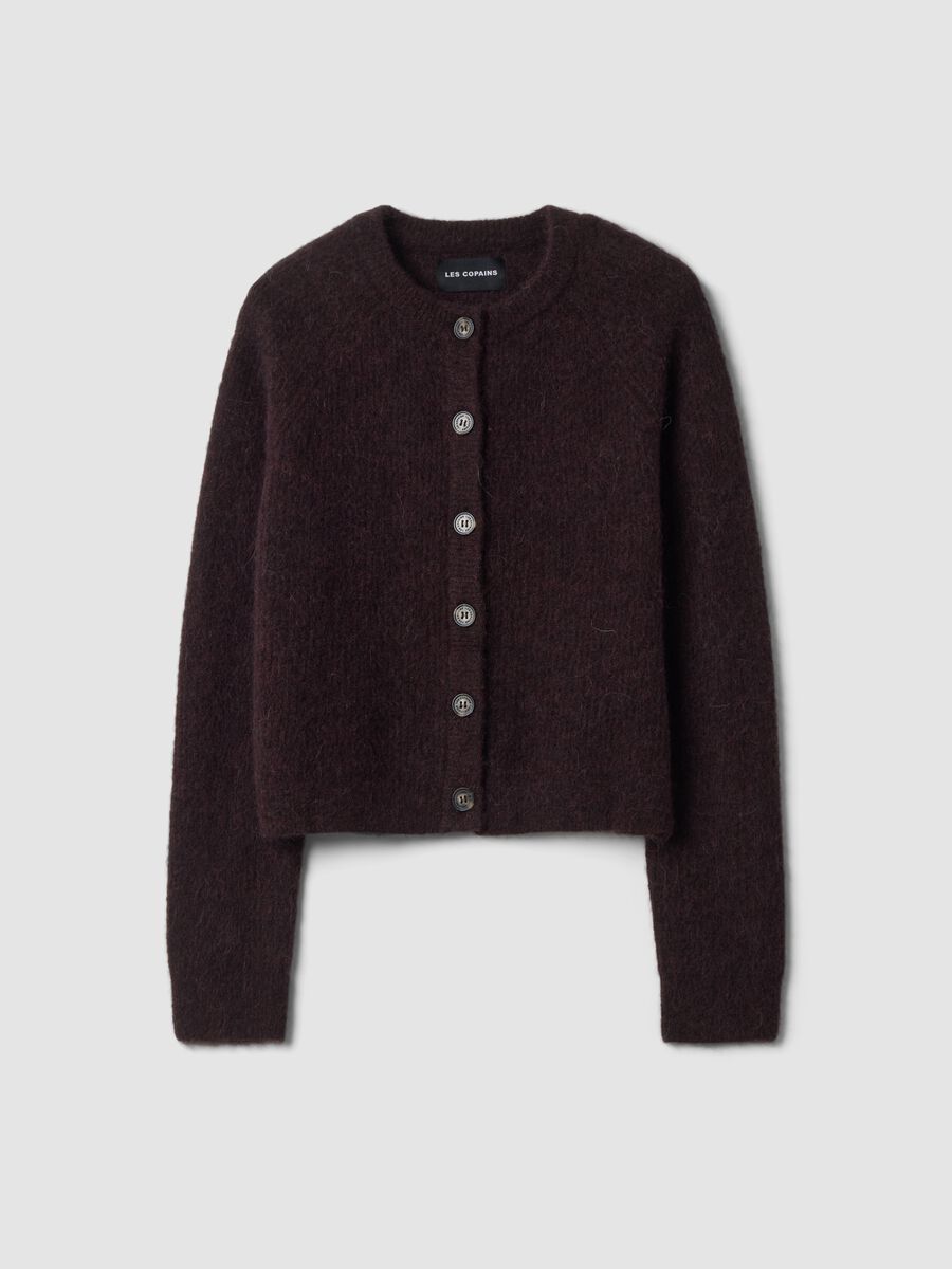 Purple alpaca-blend stretch wool crew-neck cardigan_4