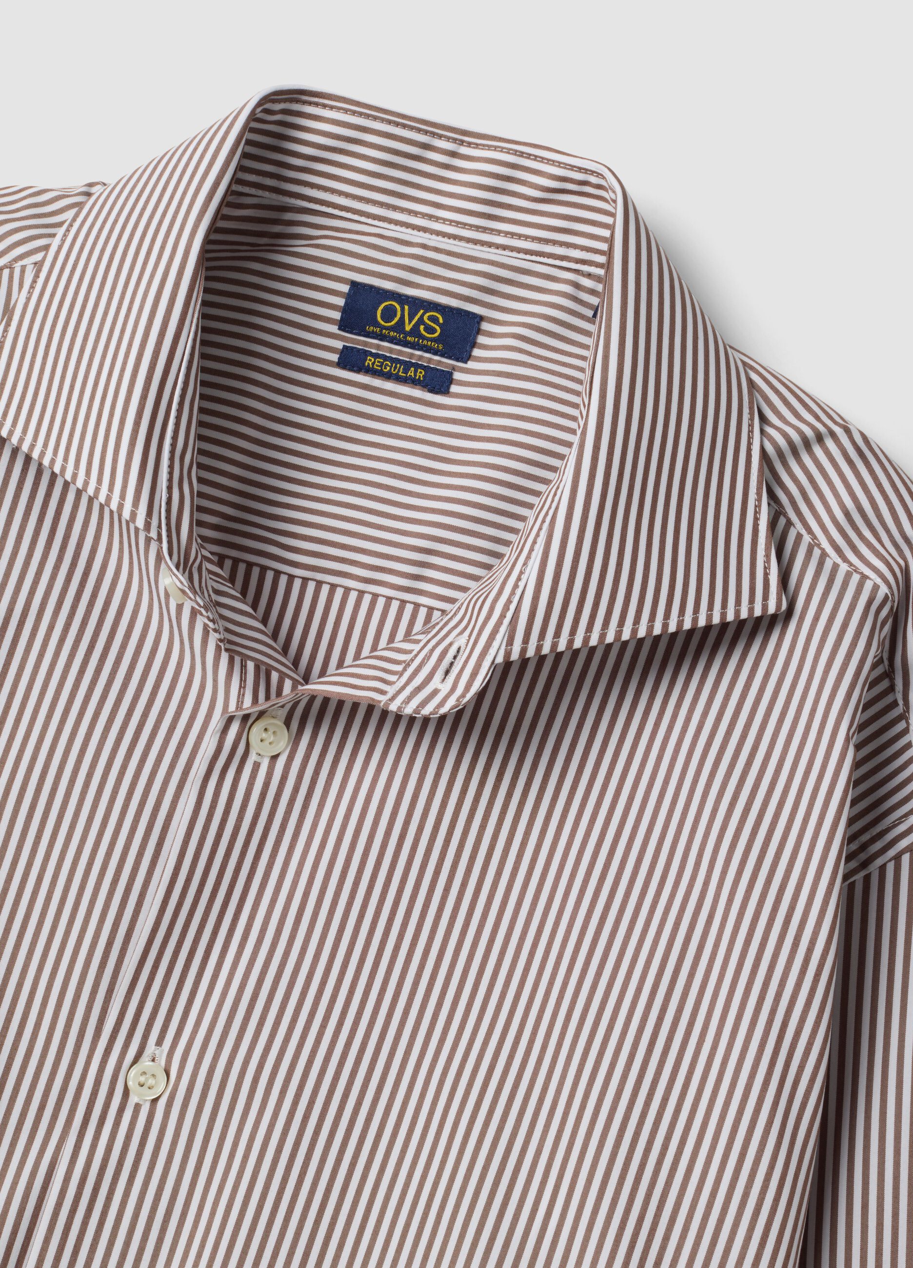 Brown striped easy-iron lyocell-blend poplin shirt