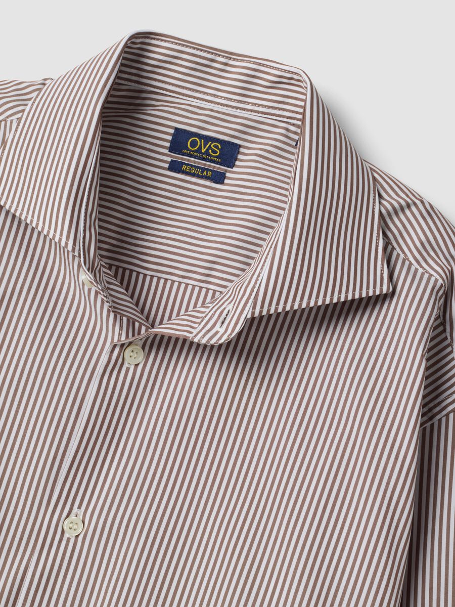 Brown striped easy-iron lyocell-blend poplin shirt_1