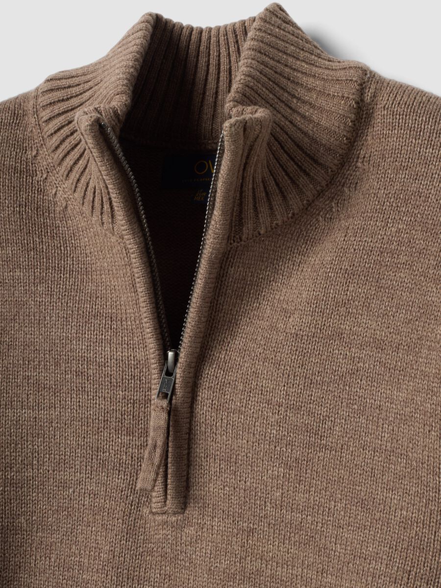 Brown half-zip regular-fit jumper in jersey knit_1