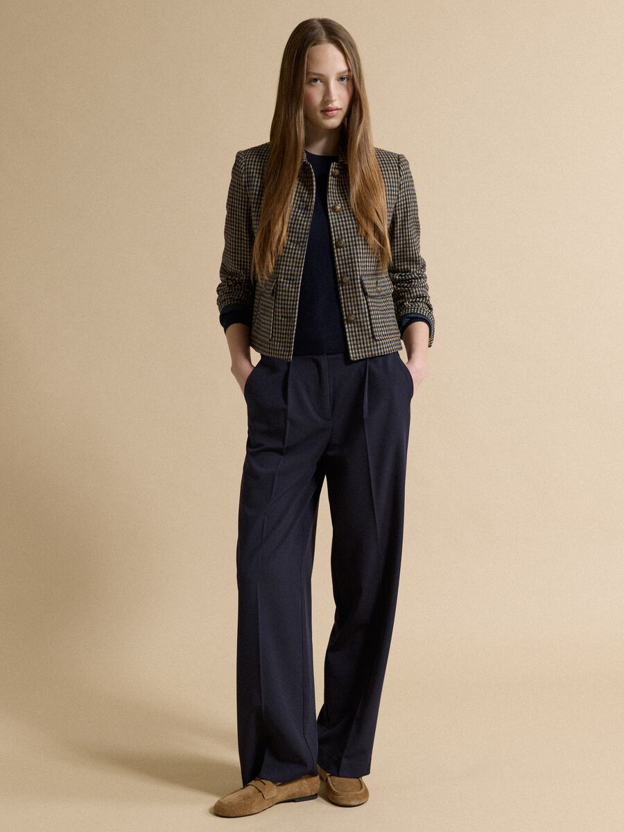 Navy stretch viscose formal trousers, regular fit_0