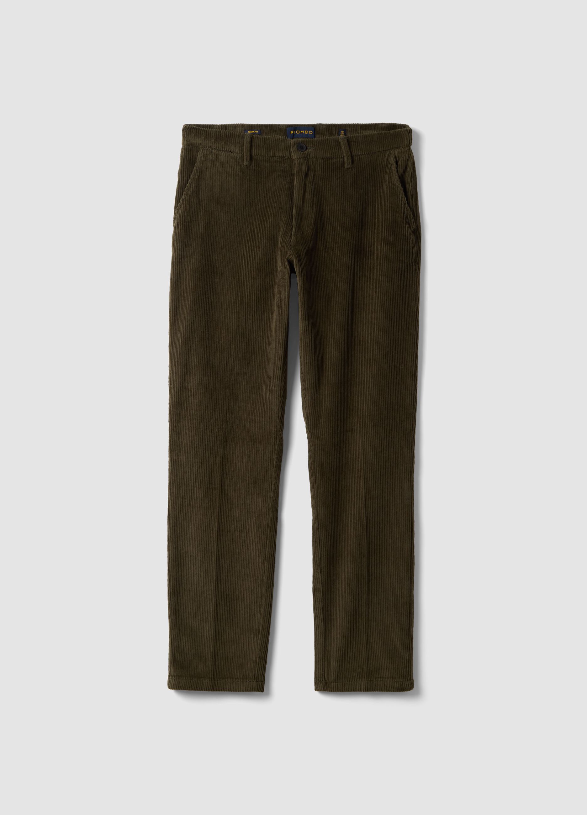 Green regular-fit ribbed stretch-cotton chinos
