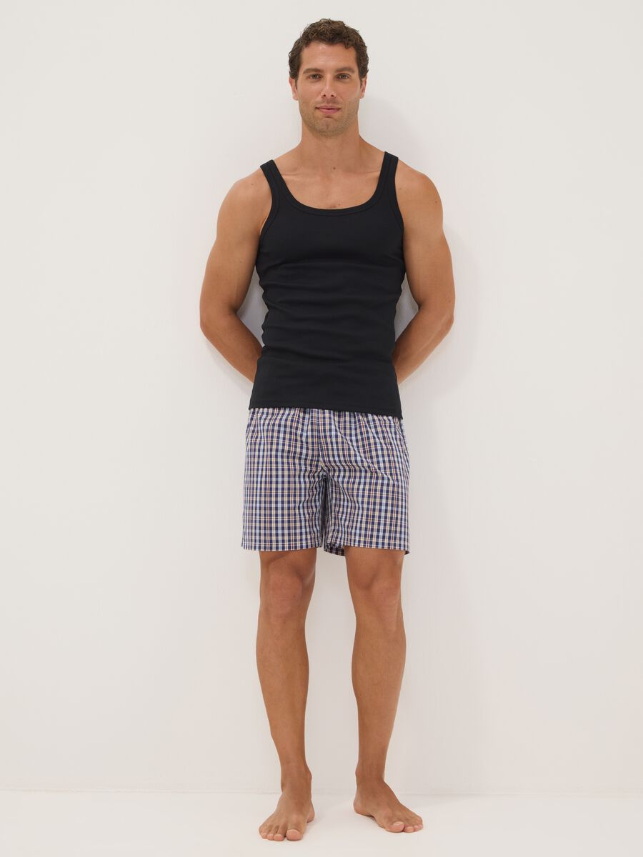 Blue organic cotton checked pyjama shorts_0