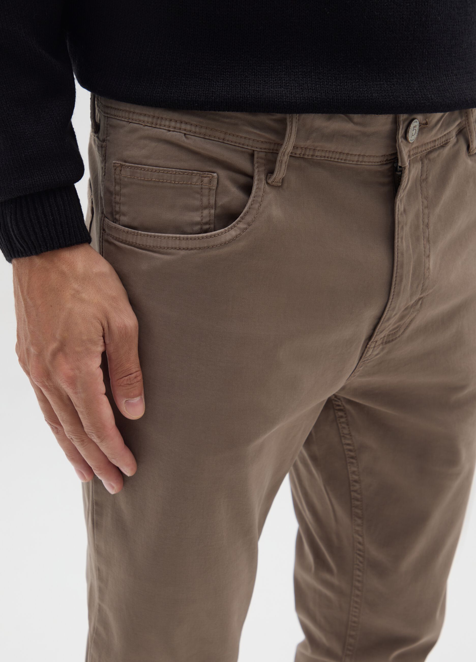Brown skinny fit stretch cotton trousers