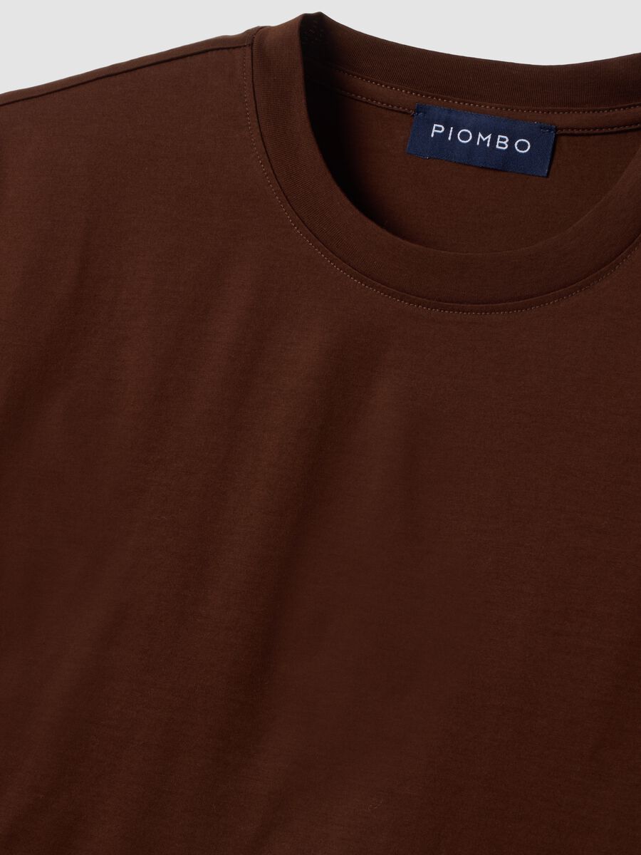 Brown pure cotton jersey T-shirt with relaxed fit crew neck_1