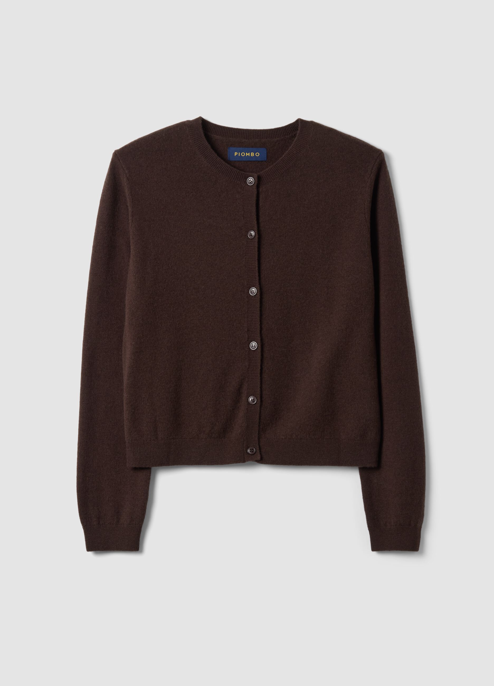 Cardigan marrone in pura lana con girocollo