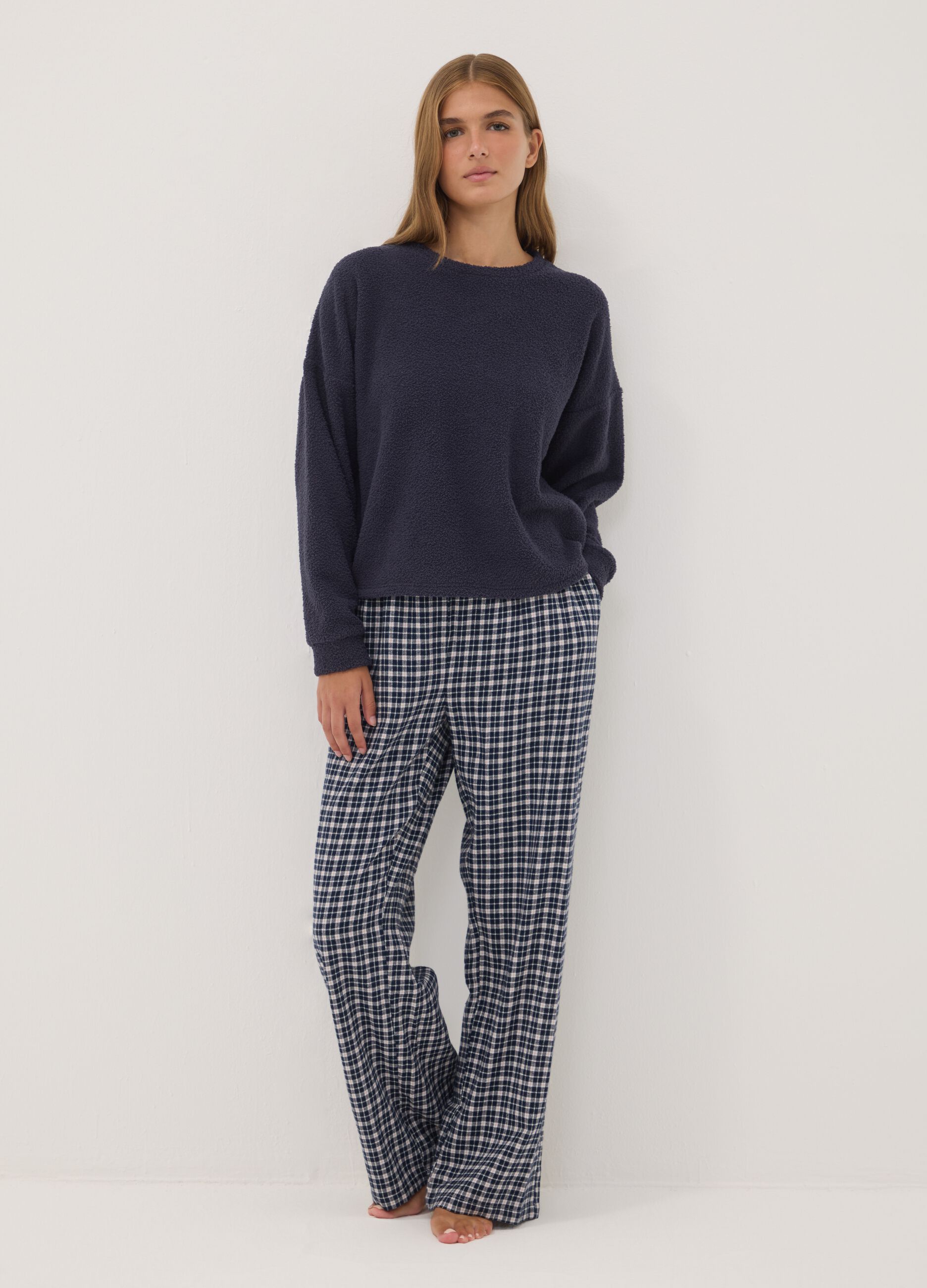 Multicolour check organic cotton pyjama trousers