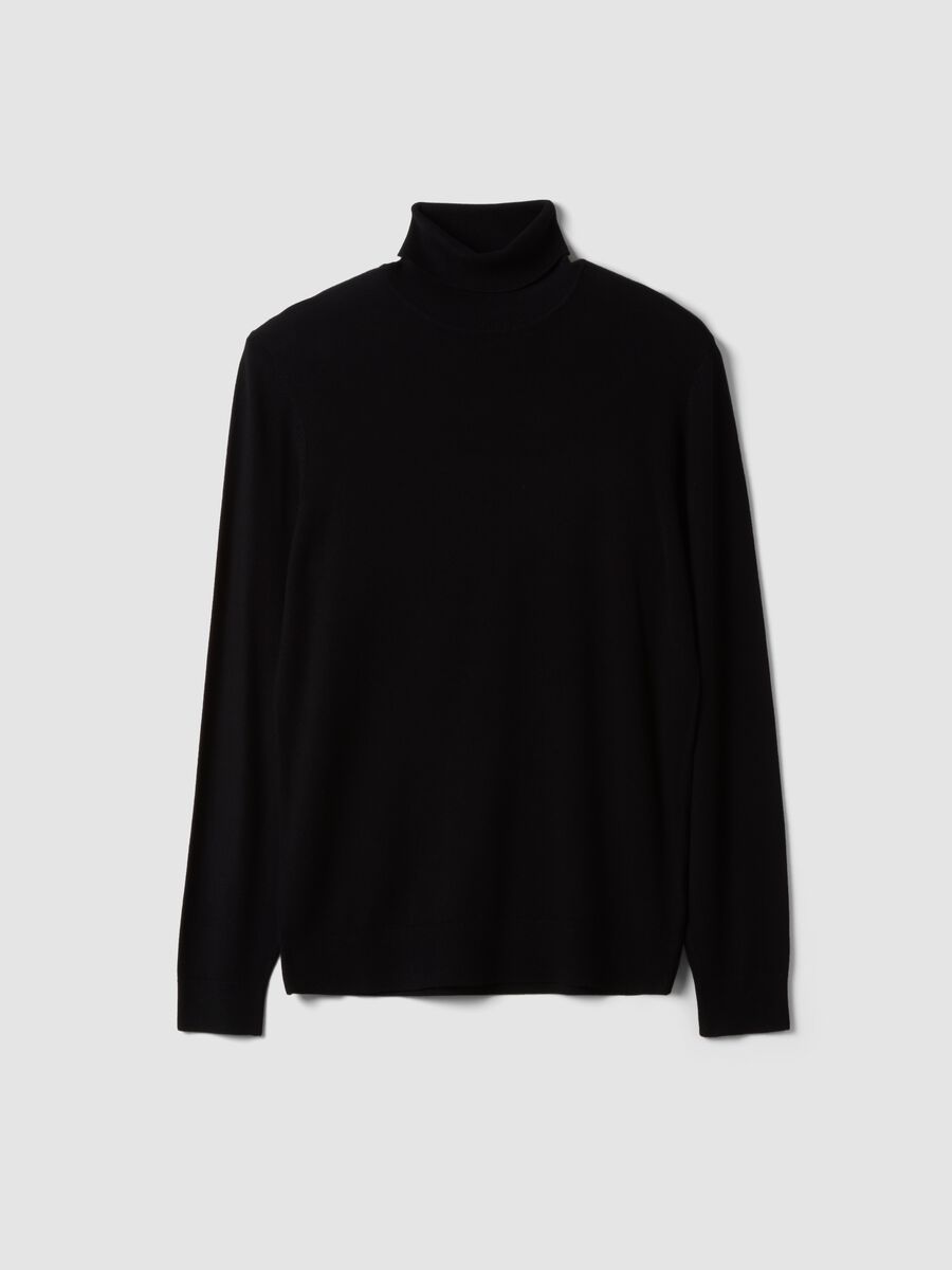 Black viscose-blend roll-neck jumper_0