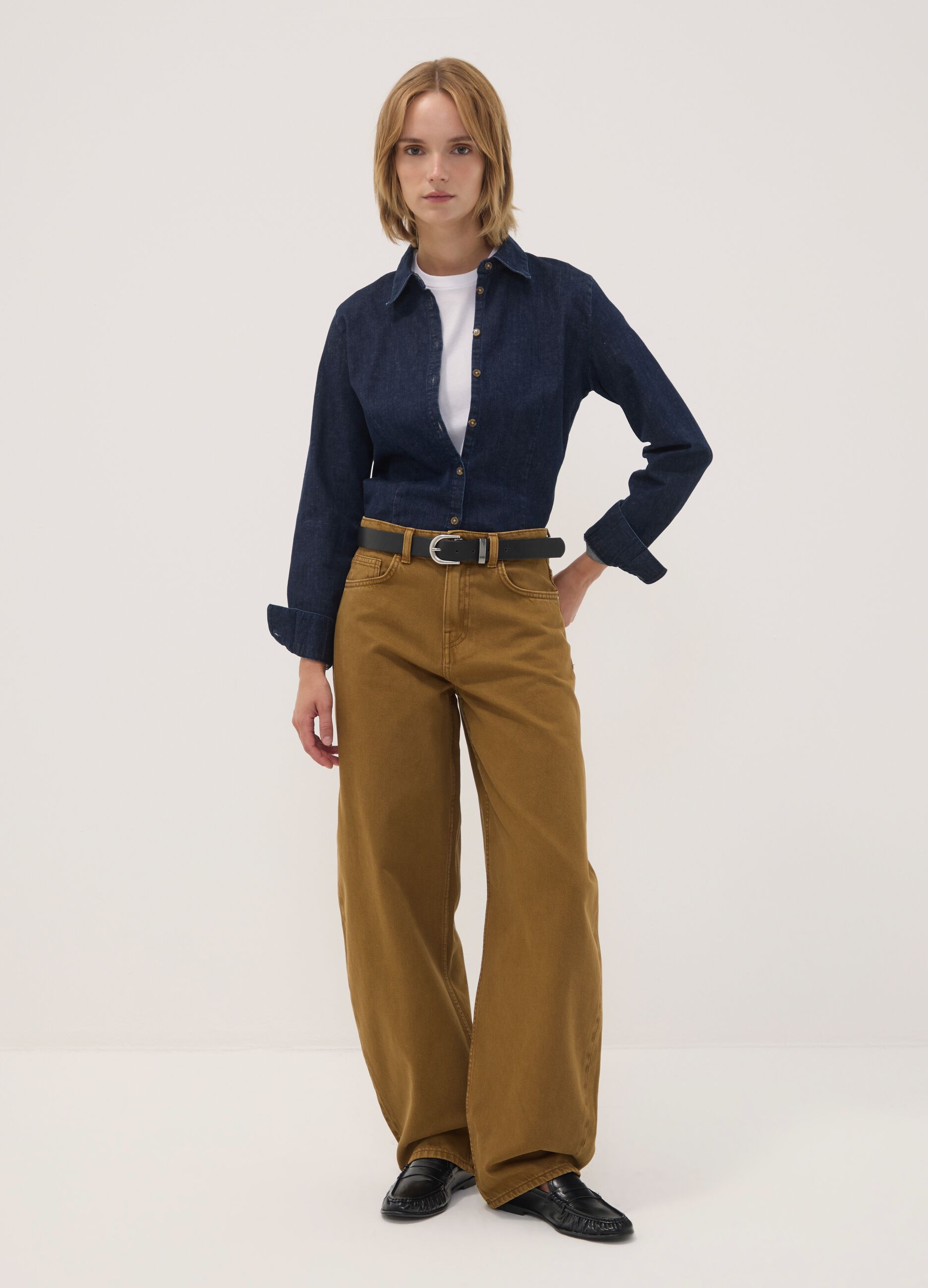 Brown pure cotton barrel-fit jeans