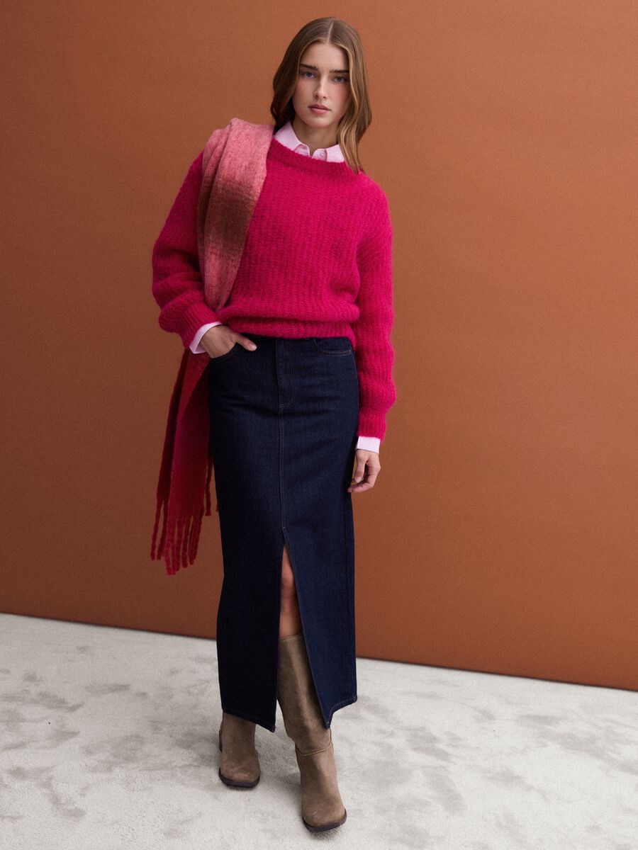 Pink wool-blend scarf with fringes_1