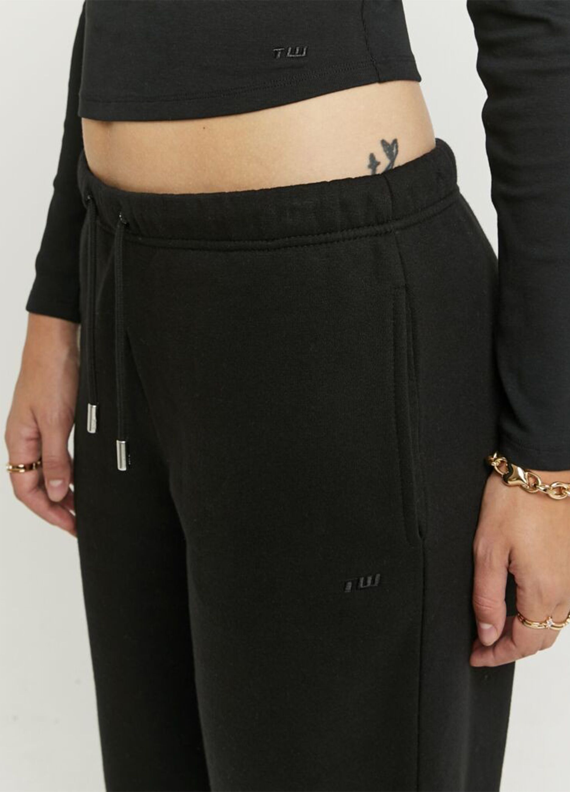 Regular fit black cotton blend jogger trousers