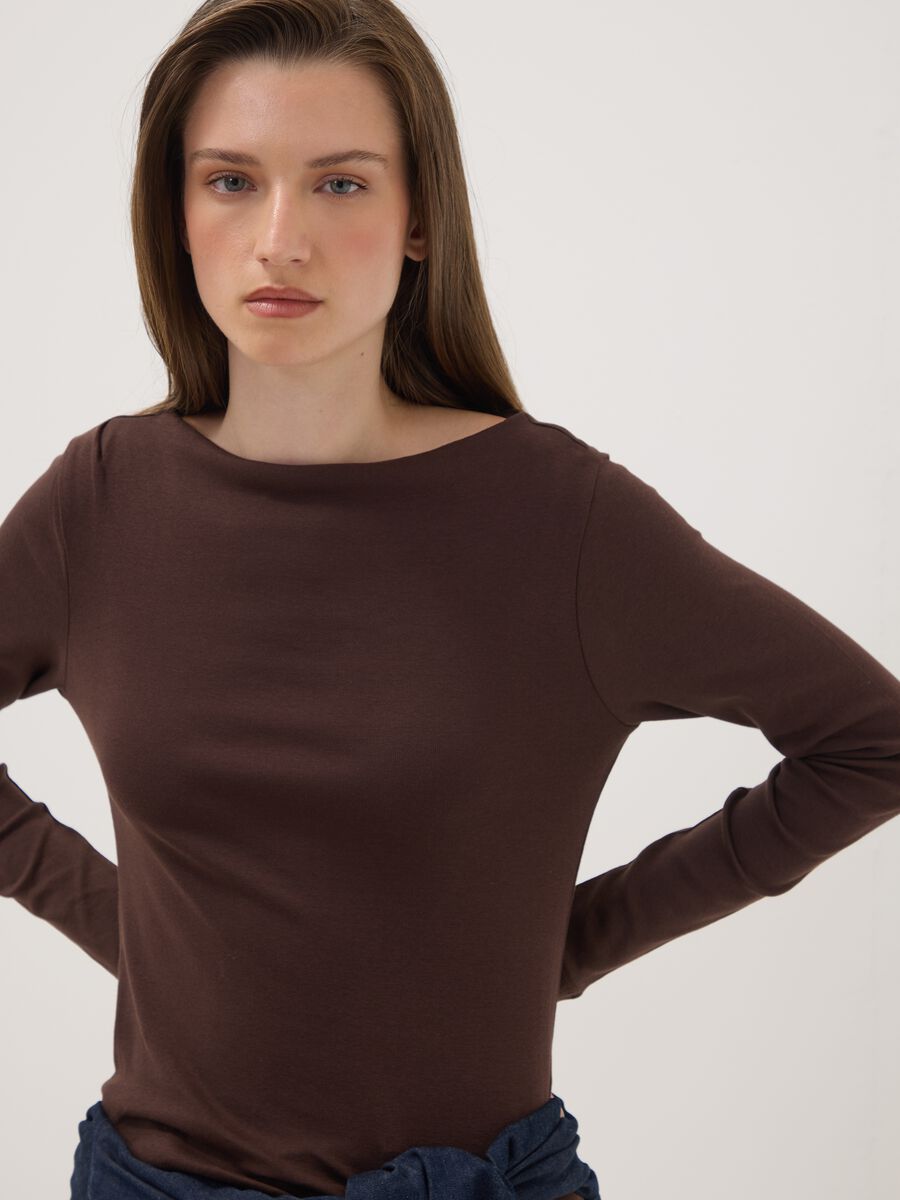 Brown pure cotton crew-neck T-shirt_2
