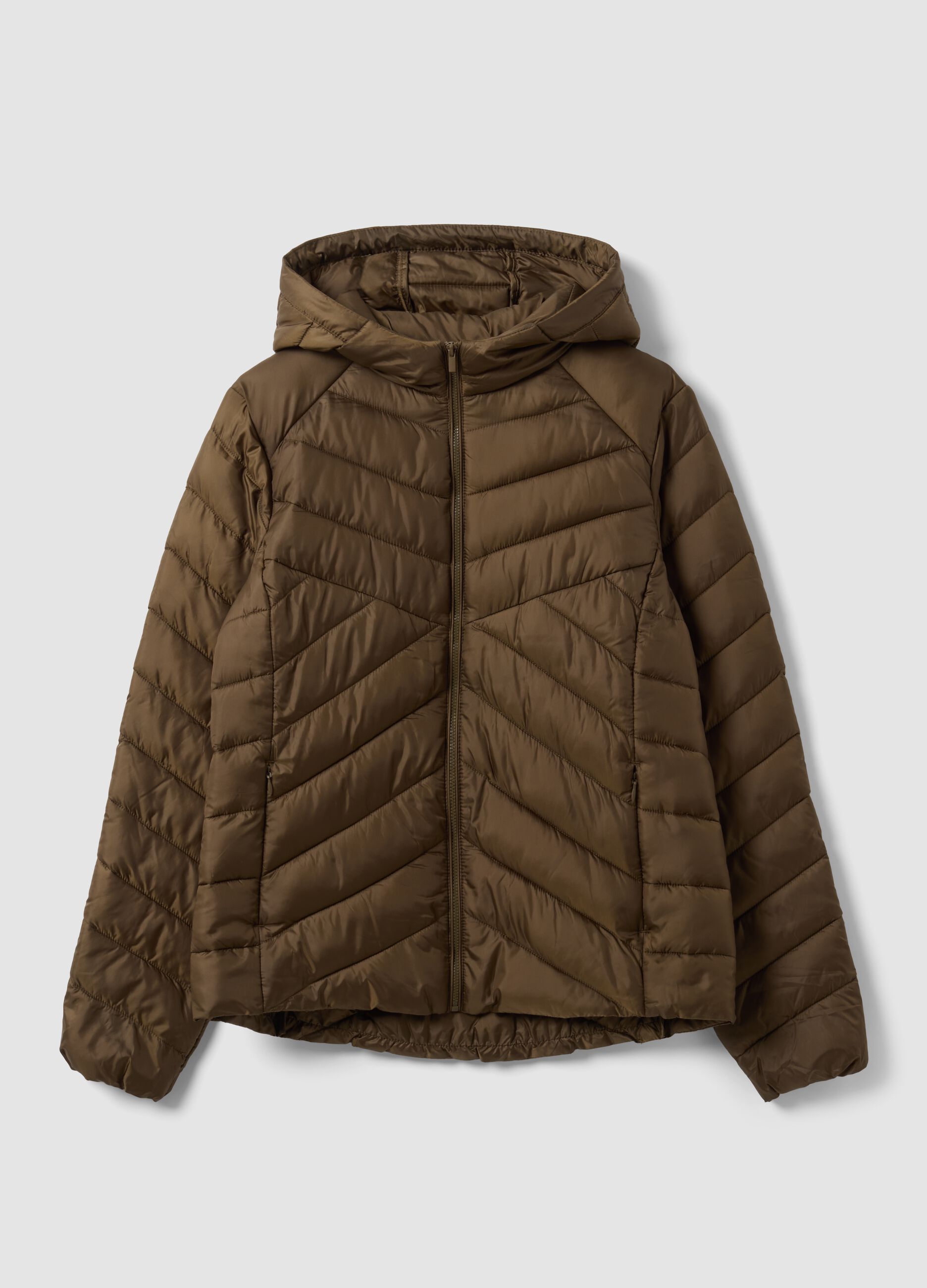 Green Ultralight quilted jacket with hood and zip