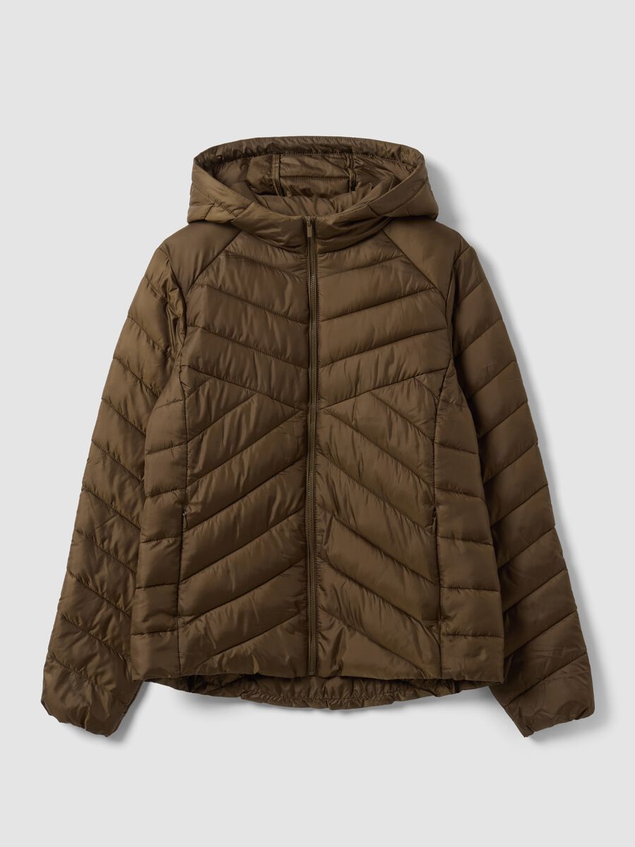 Green Ultralight quilted jacket with hood and zip_0