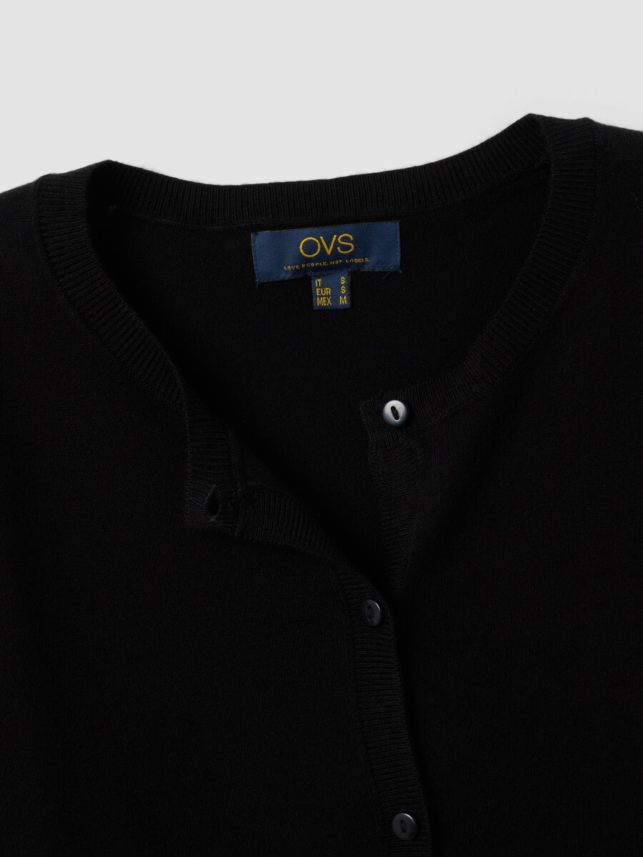 Black crew neck cardigan, regular fit in jersey knit_5