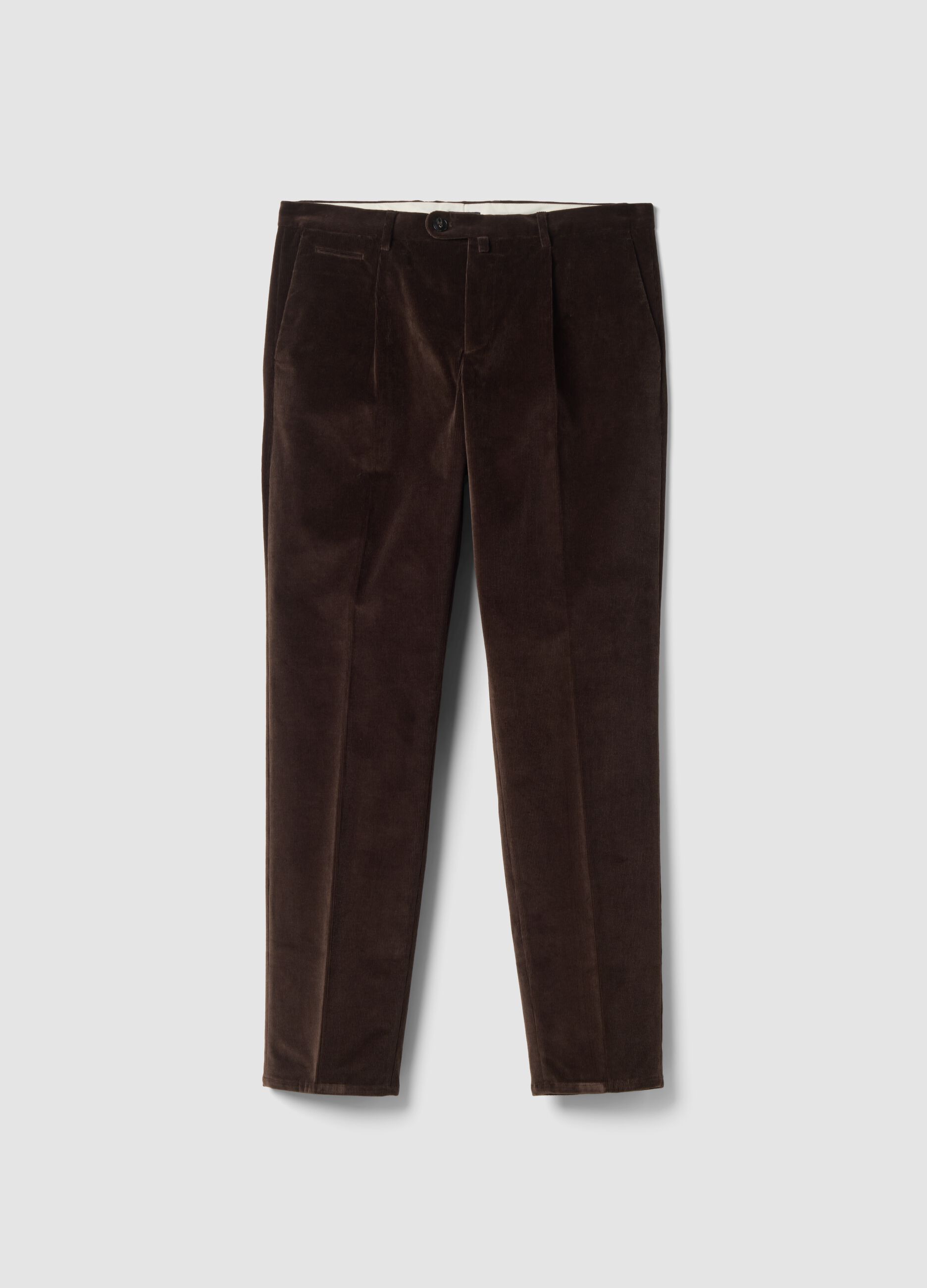 Brown regular-fit ribbed stretch-cotton trousers