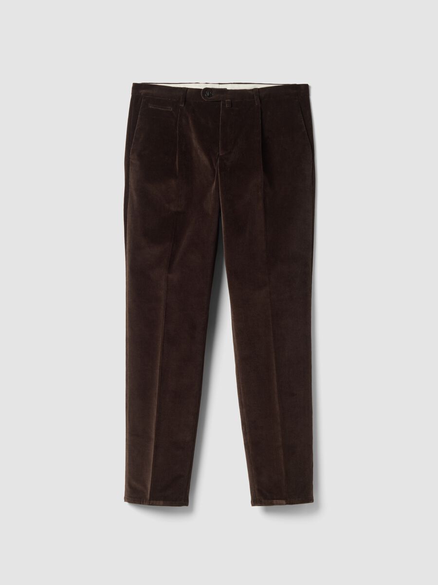 Brown regular-fit ribbed stretch-cotton trousers_0