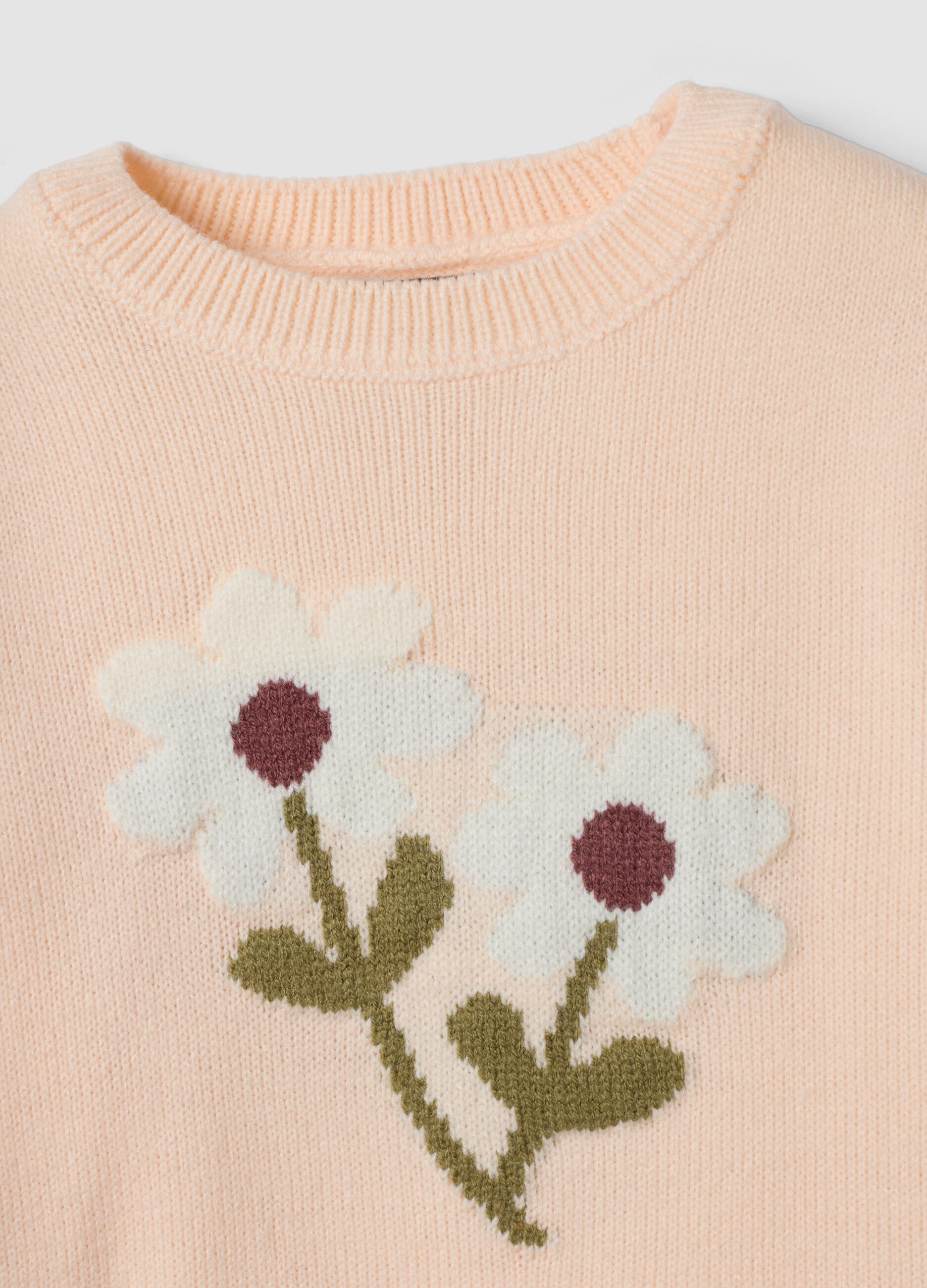 Pink crew-neck top with floral print