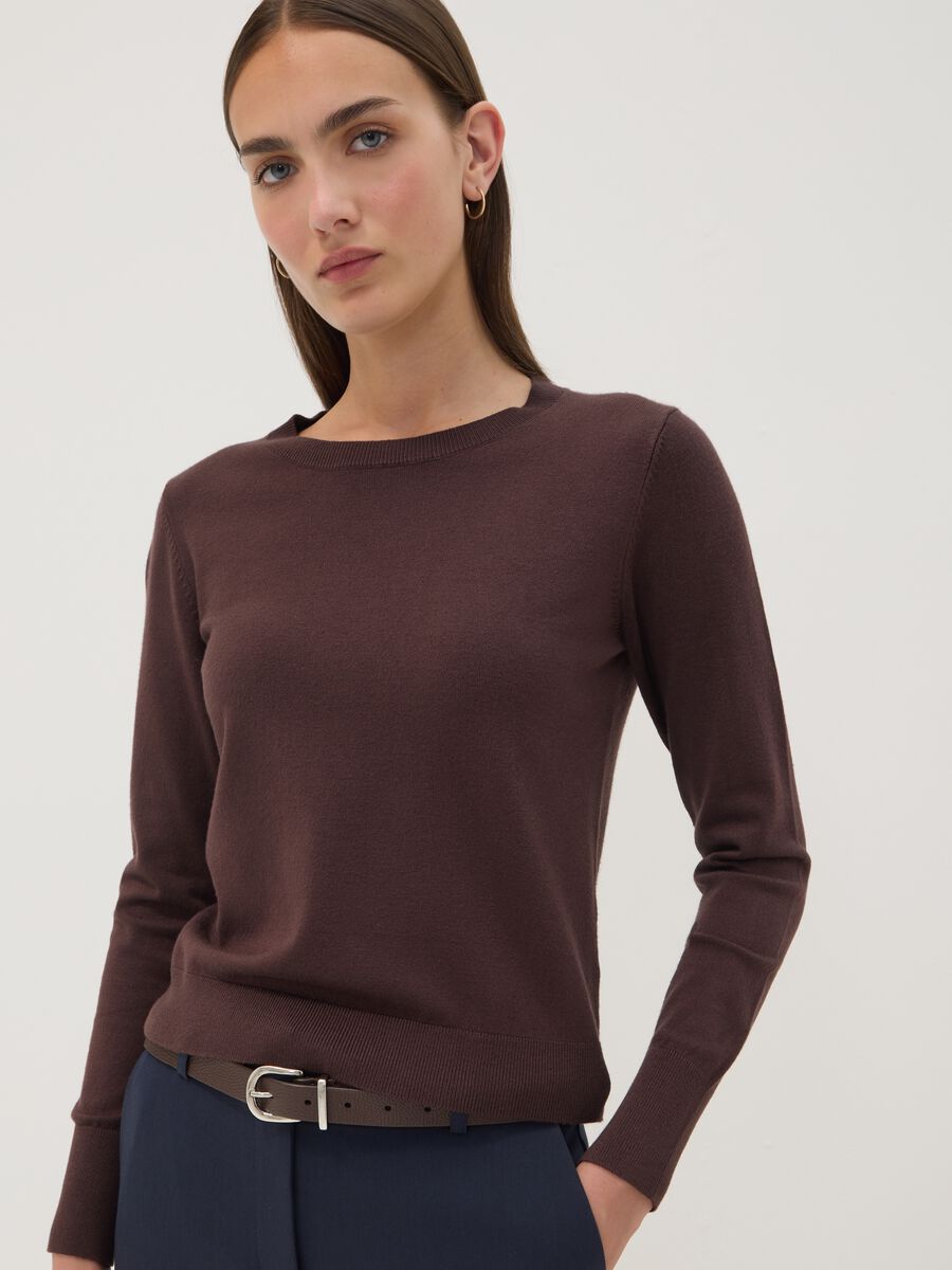 Maglia marrone in misto viscosa girocollo_2
