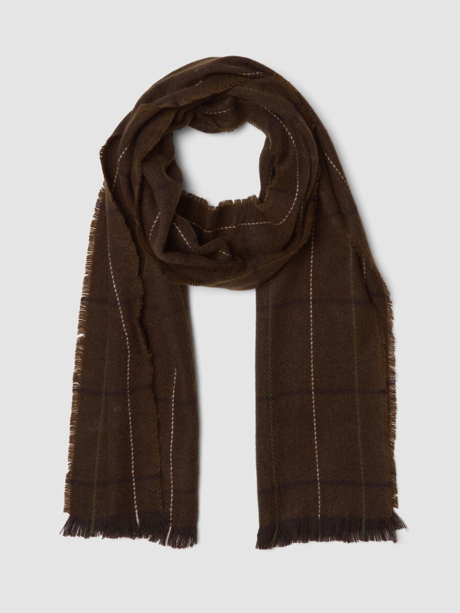 Chocolate brown checked scarf with fringes_0