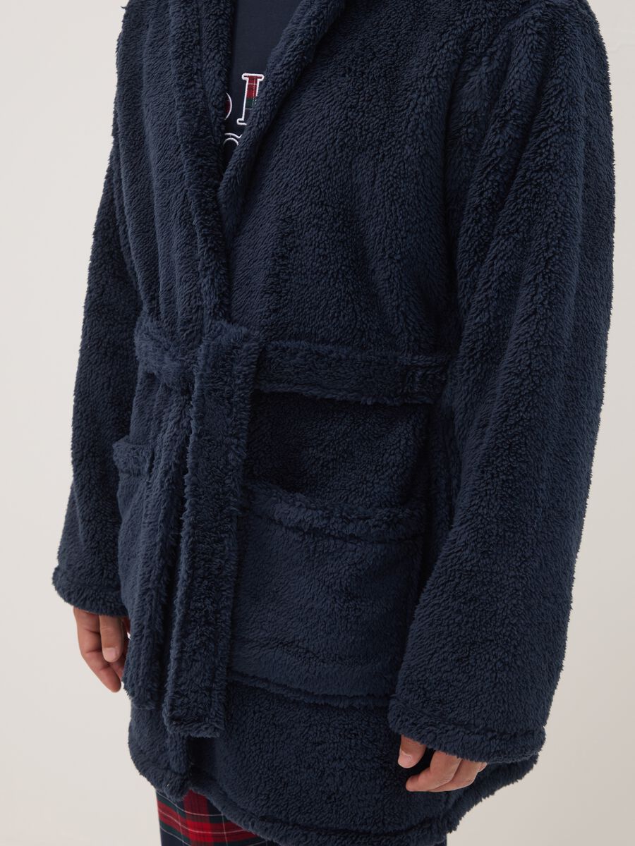 Vestaglia blu navy con cappuccio e cintura_2
