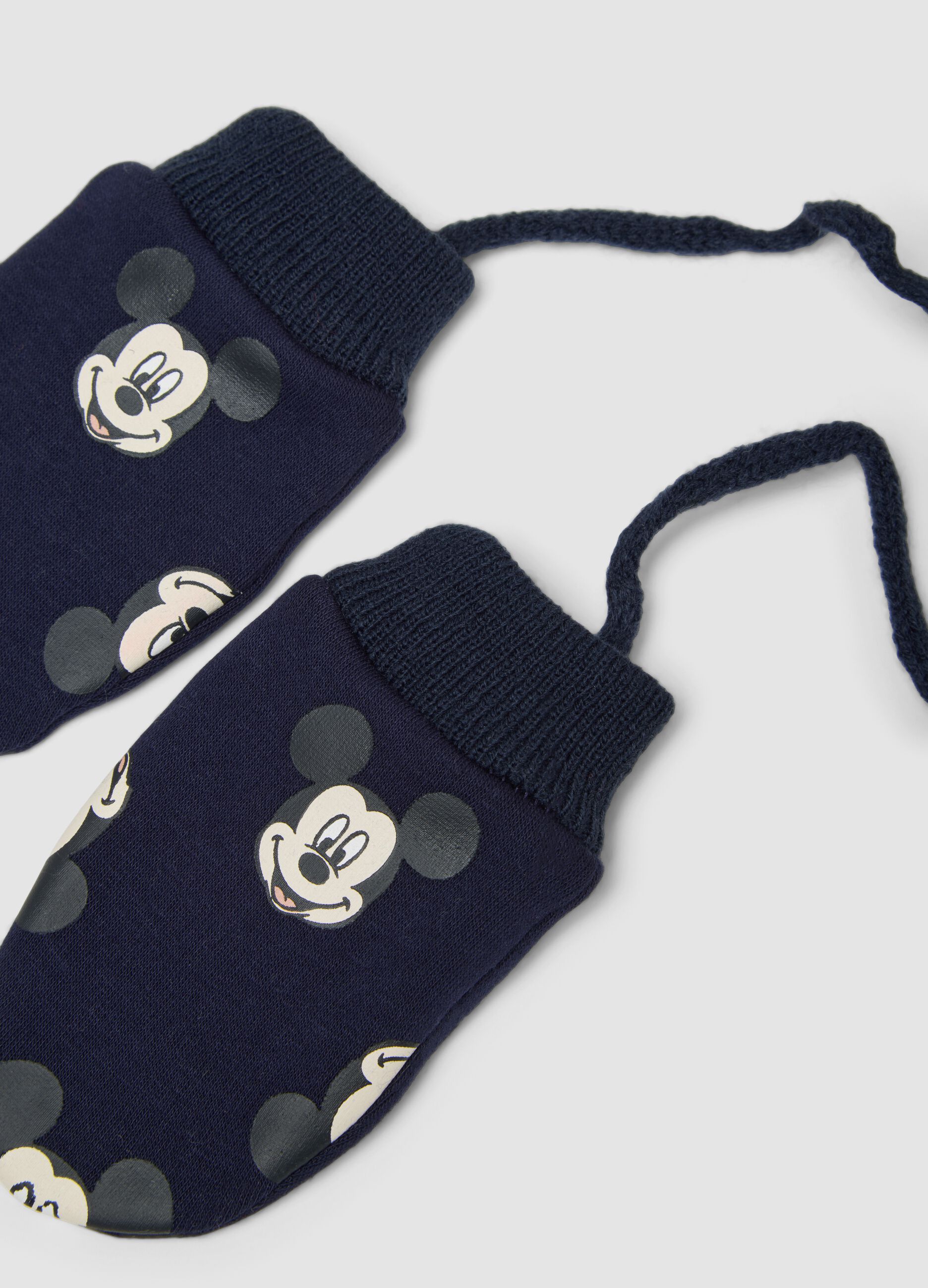 Guanti blu in tessuto elasticizzato con stampa Mickey