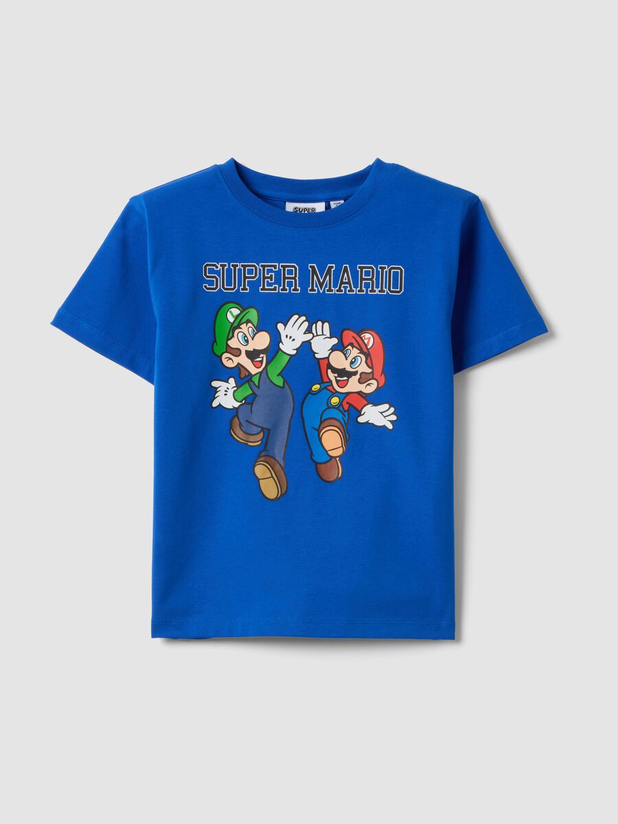 Blue short-sleeve stretch cotton T-shirt_0