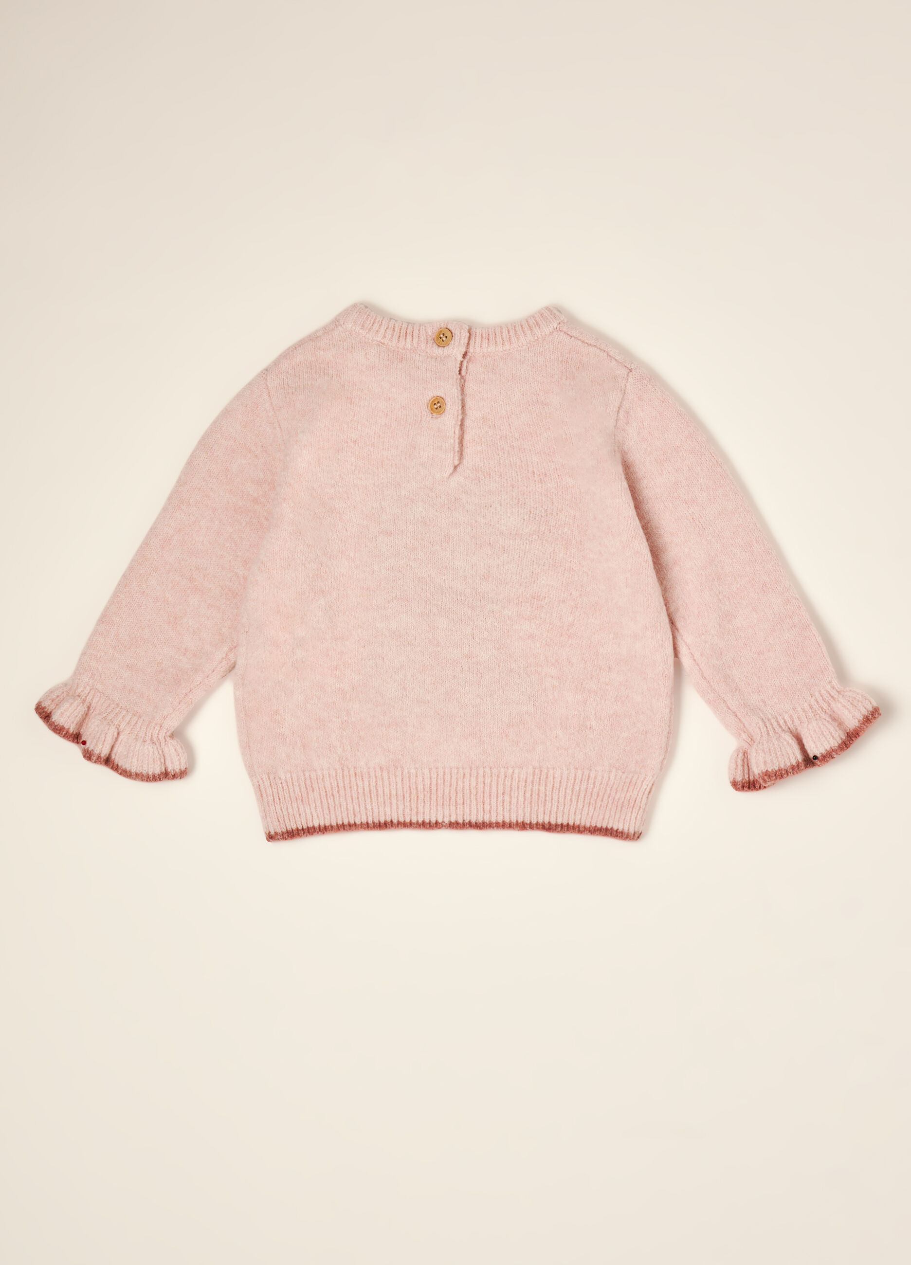 Pink stretch wool jumper with puppy print