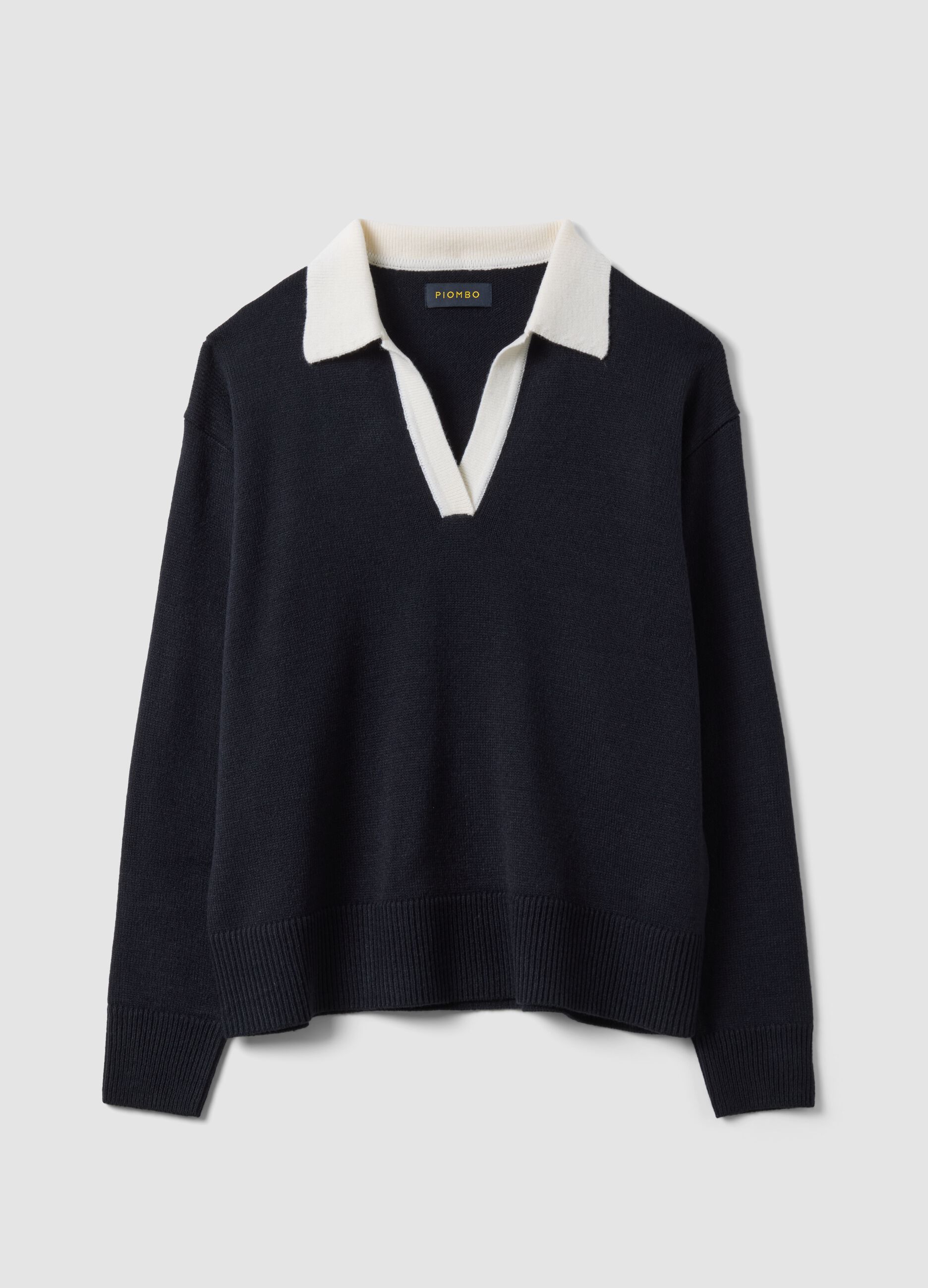 Blue wool-blend polo-collar jumper