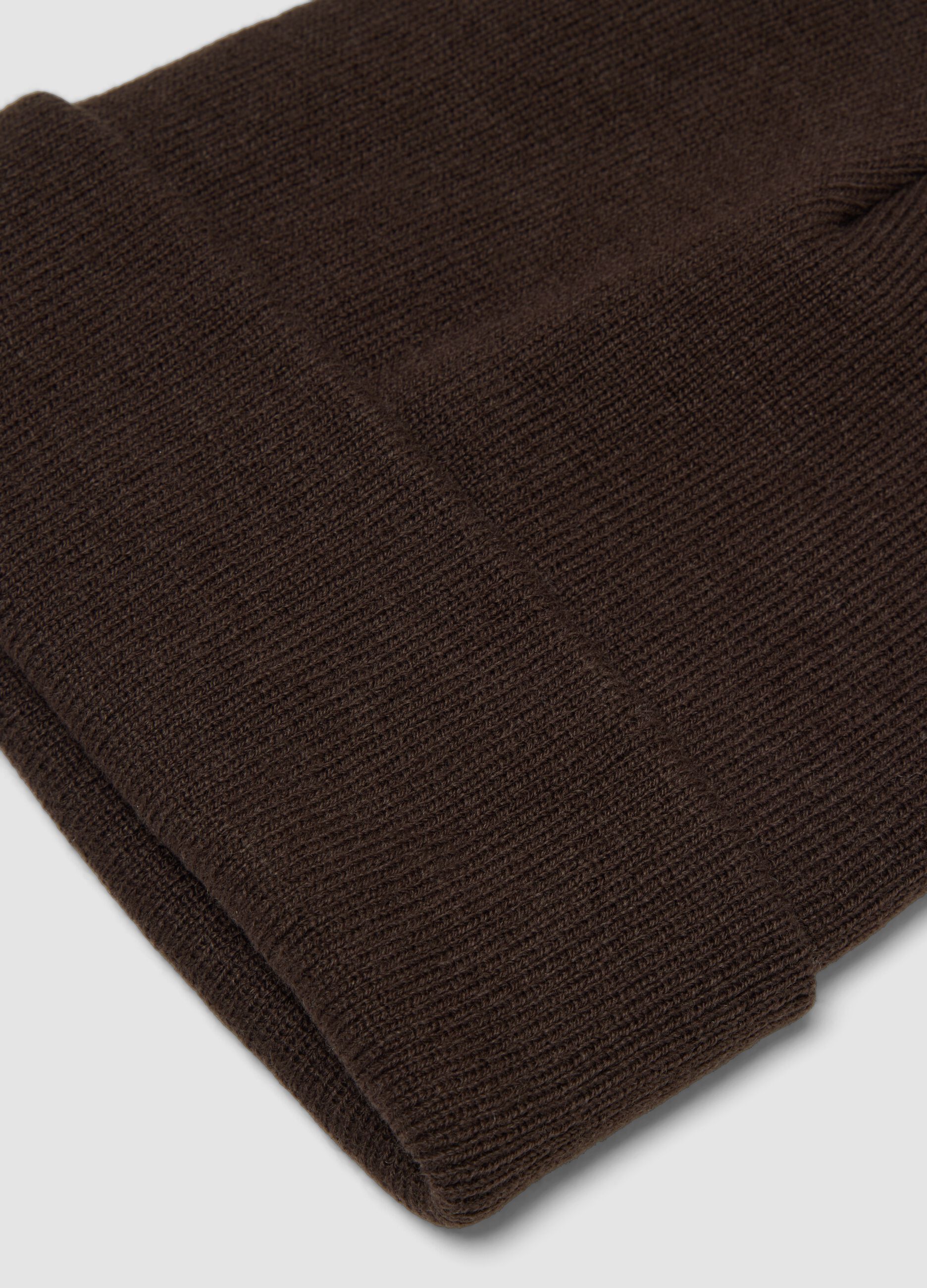 Brown jersey knit beanie with turn-up cuff