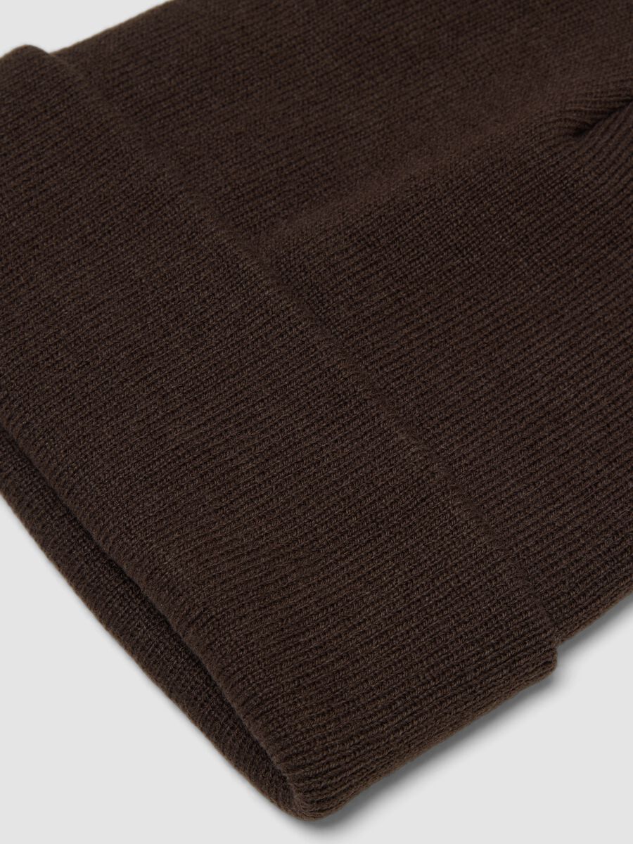 Brown jersey knit beanie with turn-up cuff_1