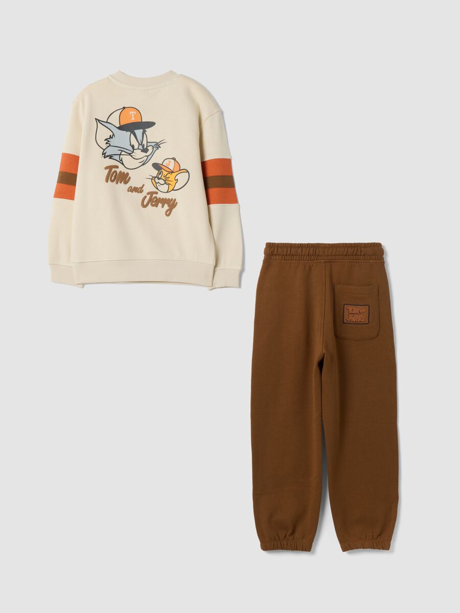 Sand cotton-blend jogging set with crew-neck sweatshirt and Tom & Jerry print_1
