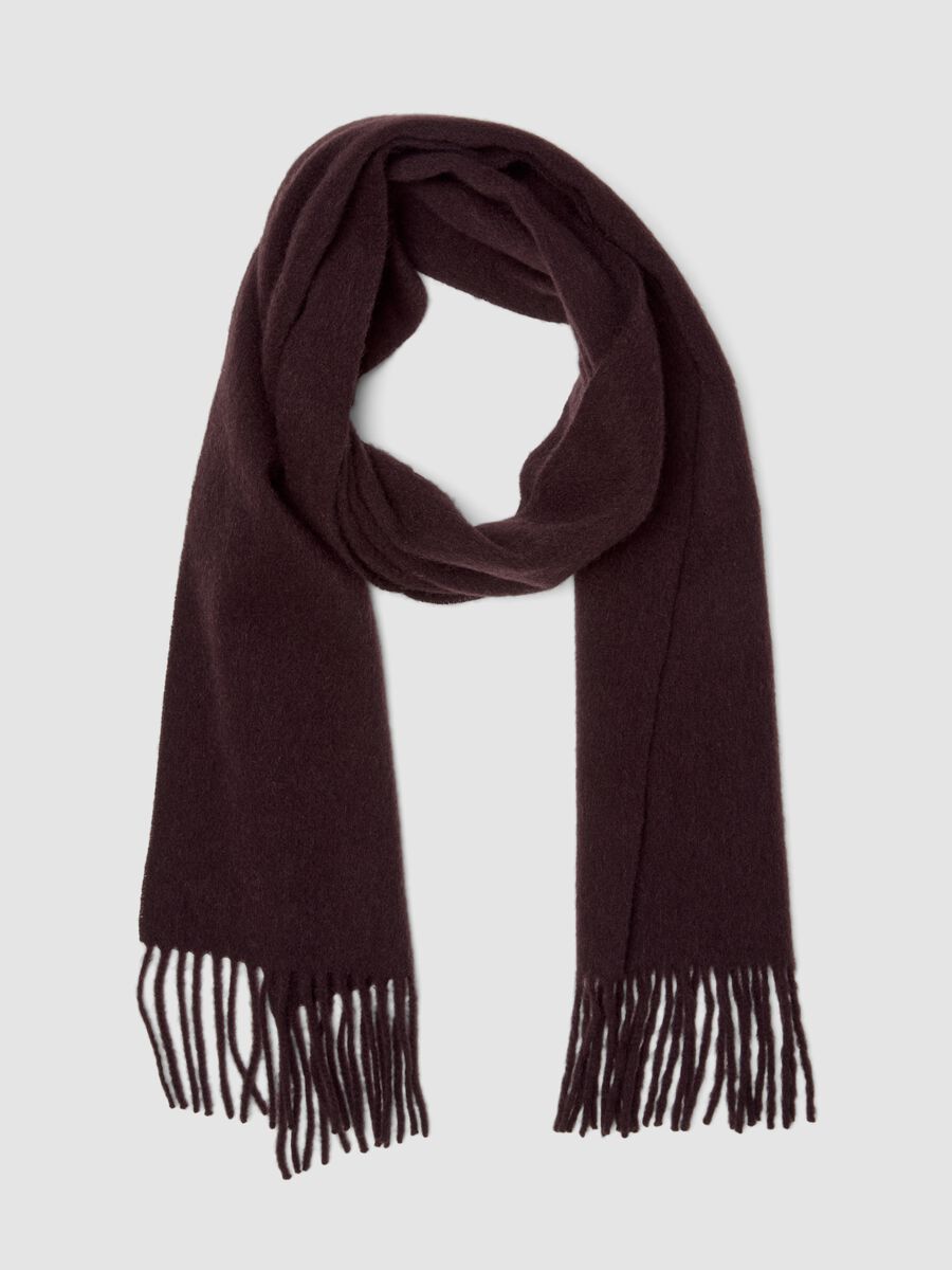 Brown pure cashmere scarf with fringes_0